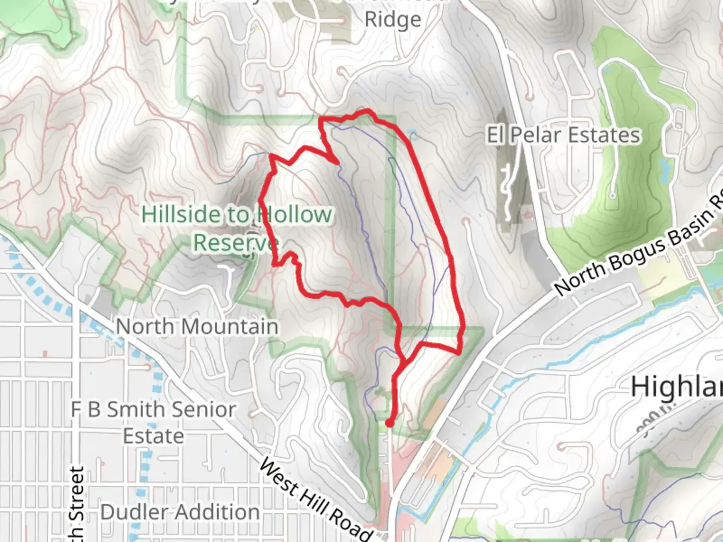 An image depicting the trail Harrison Hollow, Kemper’s Ridge and Harrison Hollow Ridge Loop Trail and its surrounding area.