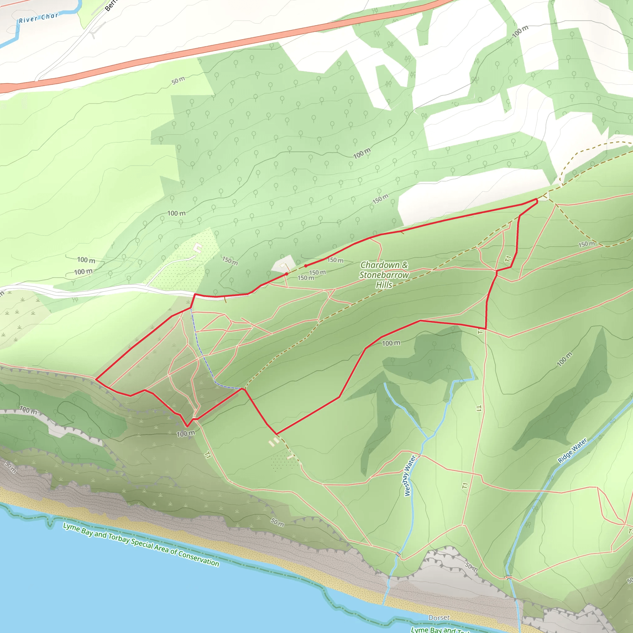 Stonebarrow Walk on the Golden Cap Estate mobile static map
