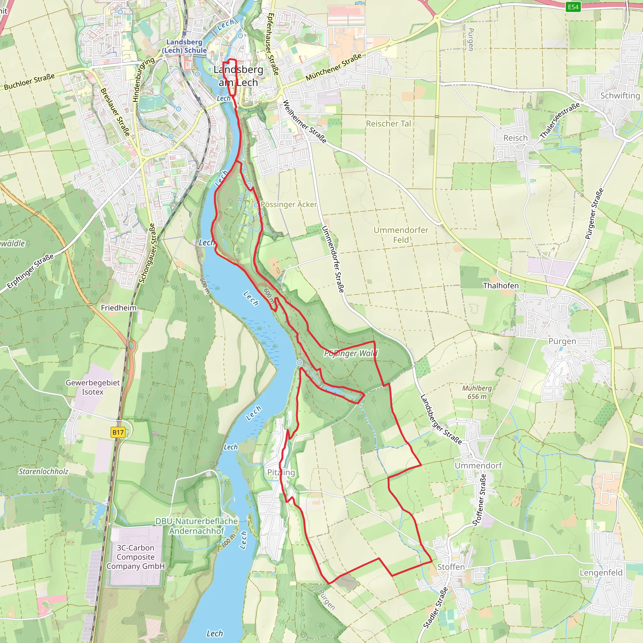 Landsberg to Stoffen Loop via Pobinger Wald mobile static map