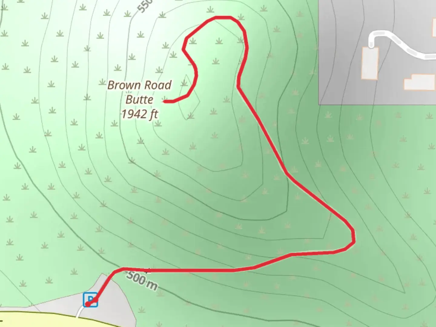 An image depicting the trail Brown Road Butte and its surrounding area.
