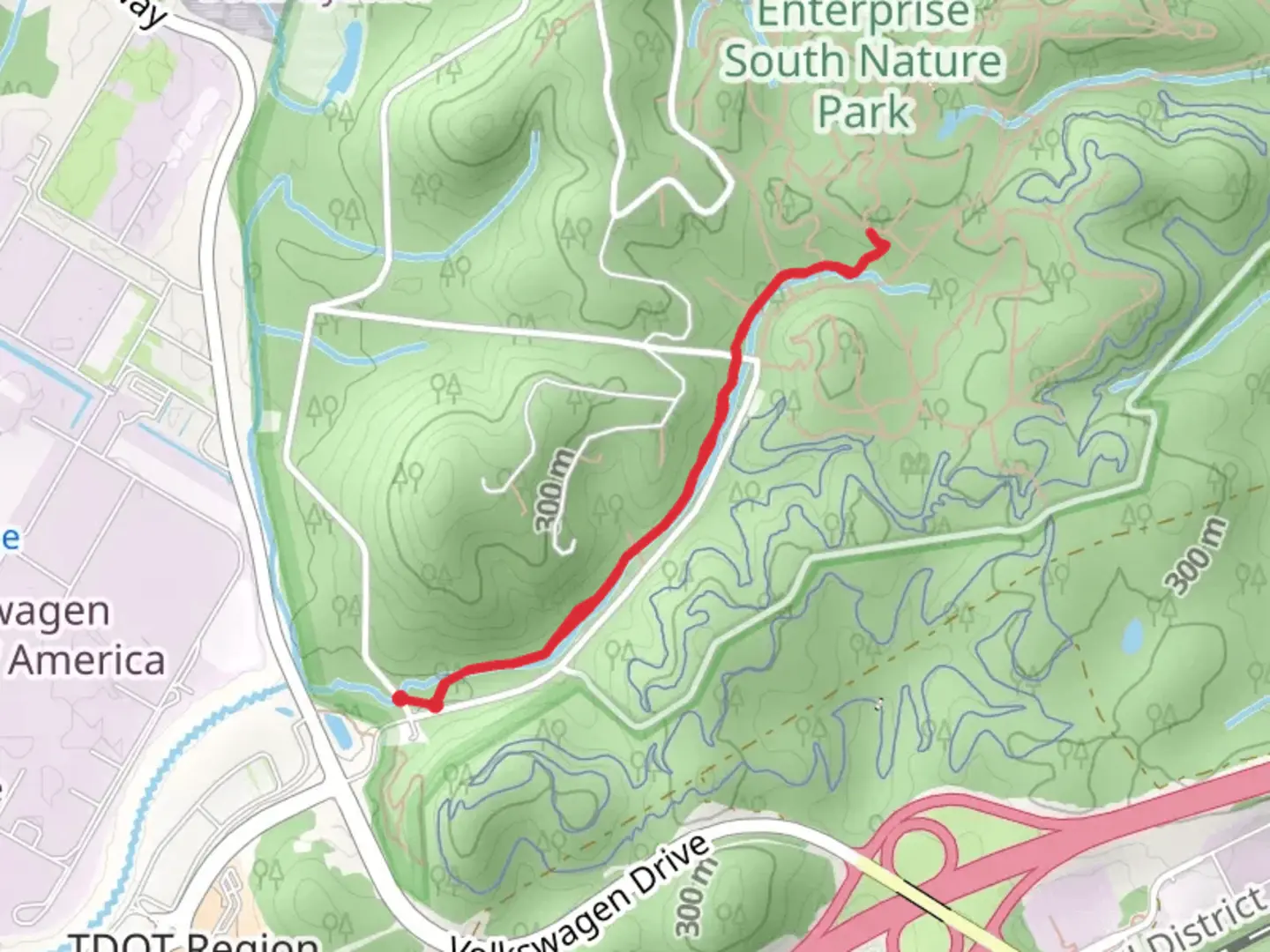 An image depicting the trail Poe Run Path and its surrounding area.