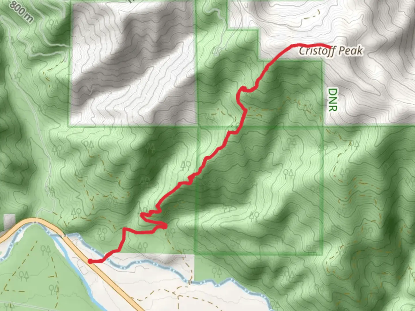An image depicting the trail Cristoff Peak via Christoff Trail and its surrounding area.