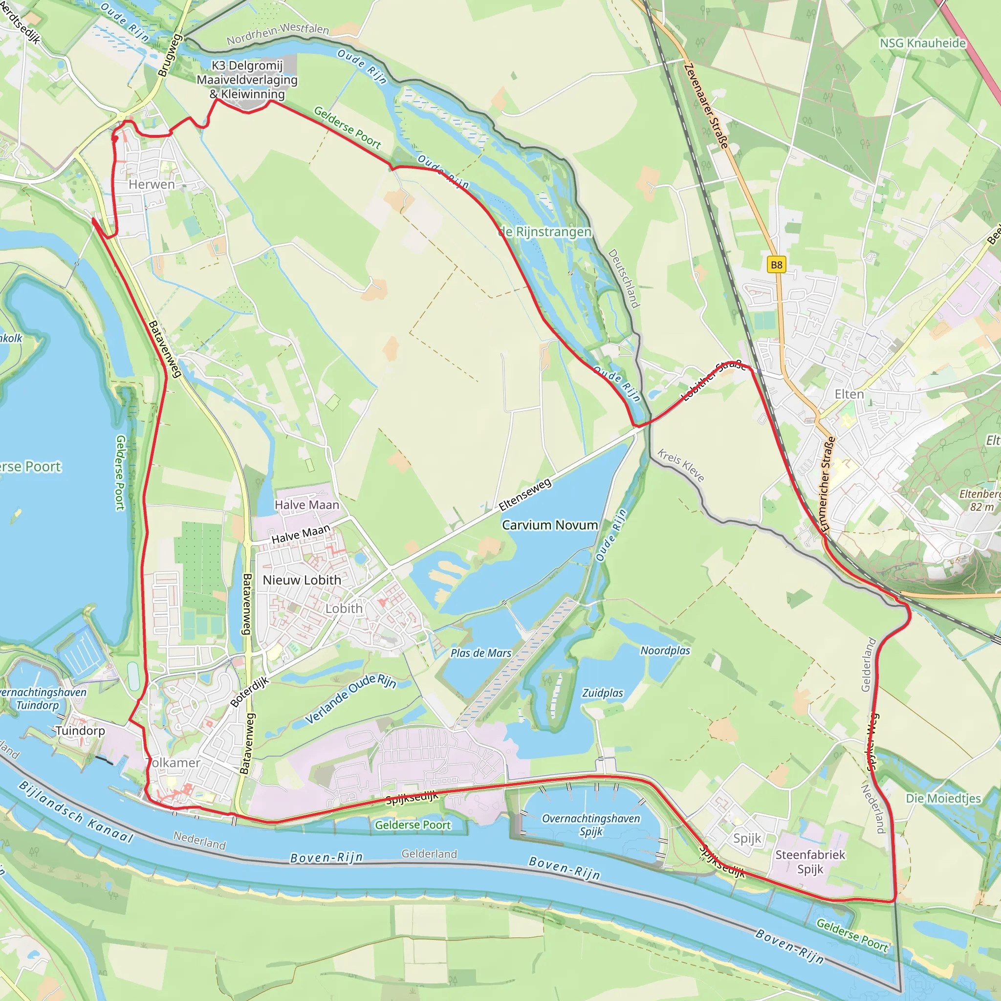 De Bijland, Overnachtingshaven Spijk and De Rijnstrangen Loop mobile static map