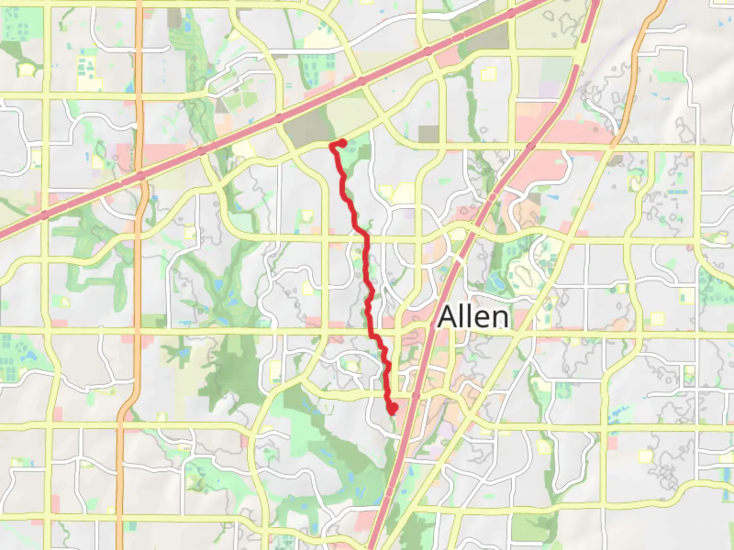 An image depicting the trail Watters Branch Creek Trail and its surrounding area.