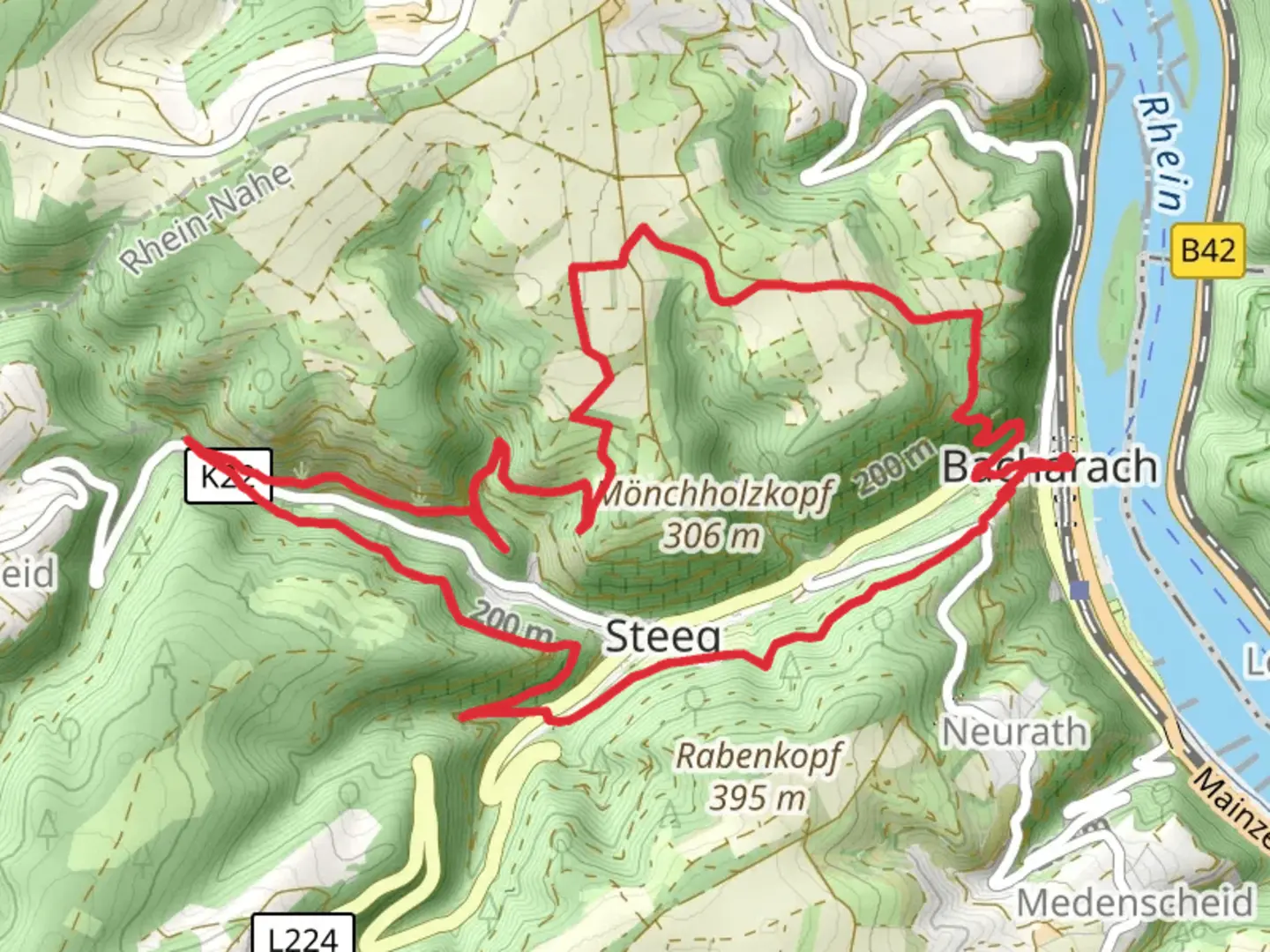 An image depicting the trail Weinwanderweg, Rheinblickchleife and Erlebnis Wanderweg and its surrounding area.