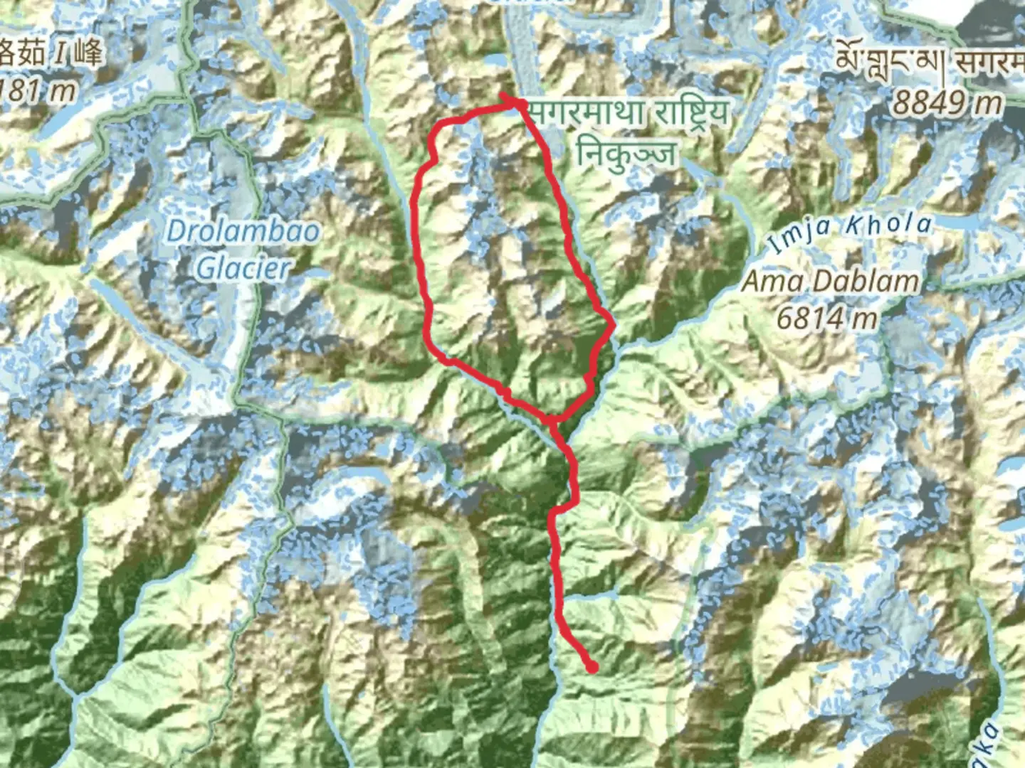 An image depicting the trail Gokyo Valley Trek and its surrounding area.