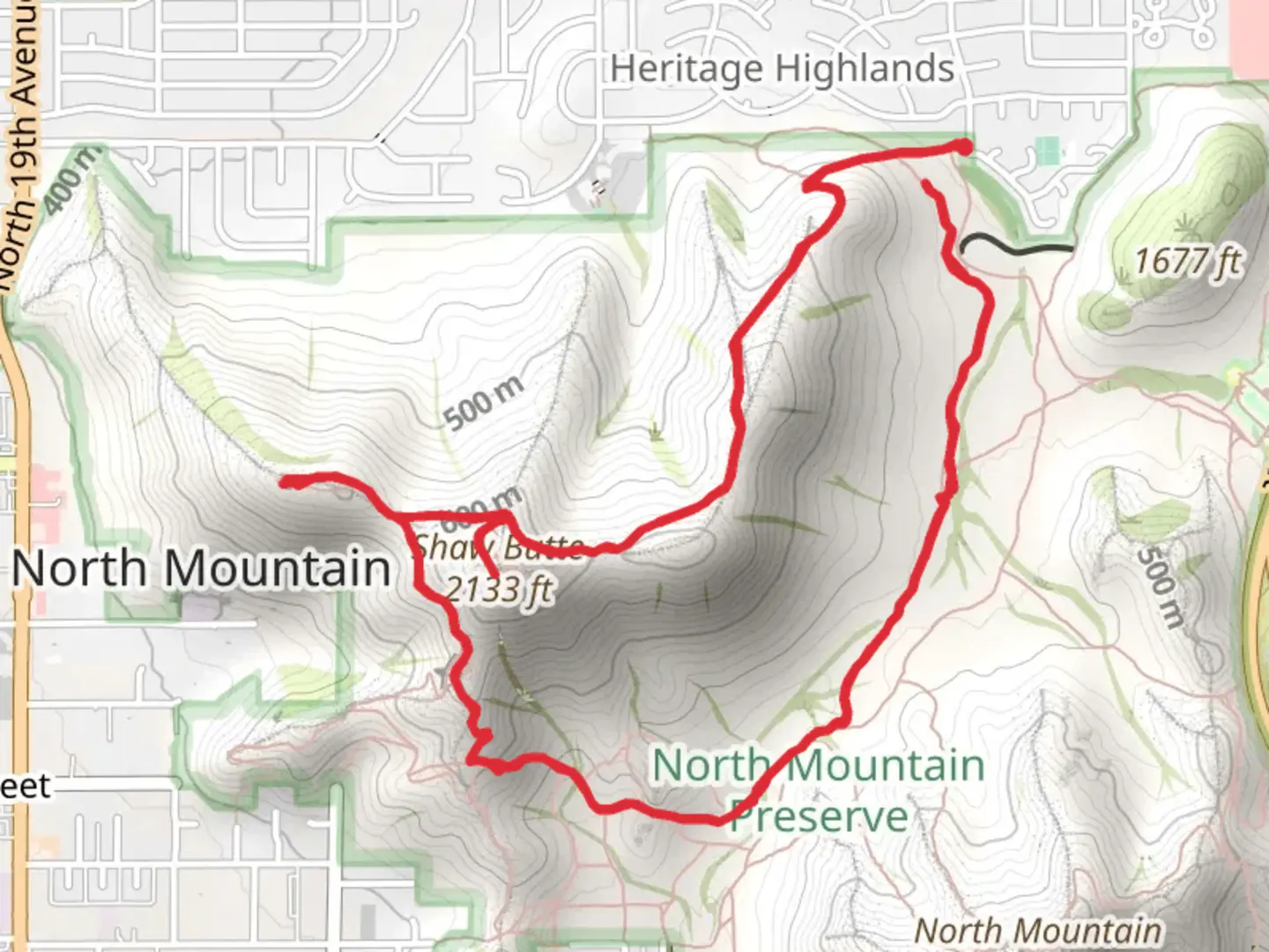 An image depicting the trail Shaw Butte Loop Trail and its surrounding area.