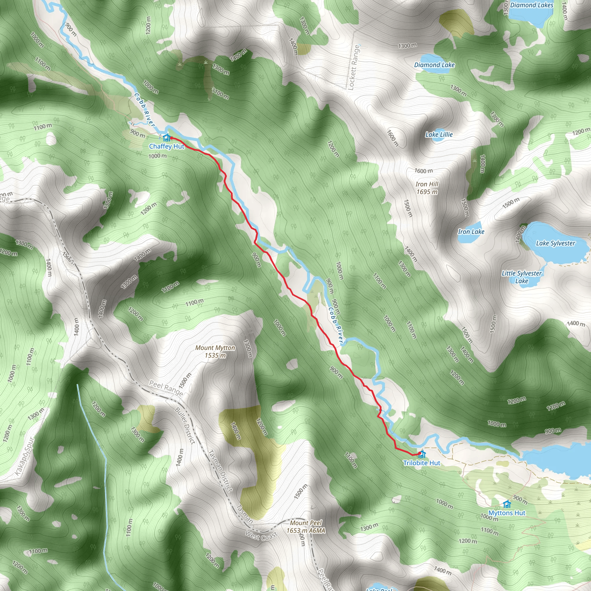 Cobb Valley - Trilobite Hut to Chaffey Hut mobile static map