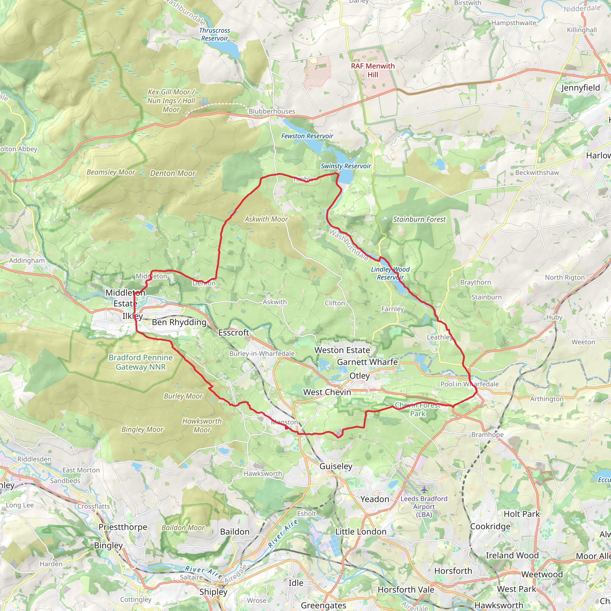 Wharfedale Washburn Challenge Loop Walk mobile static map