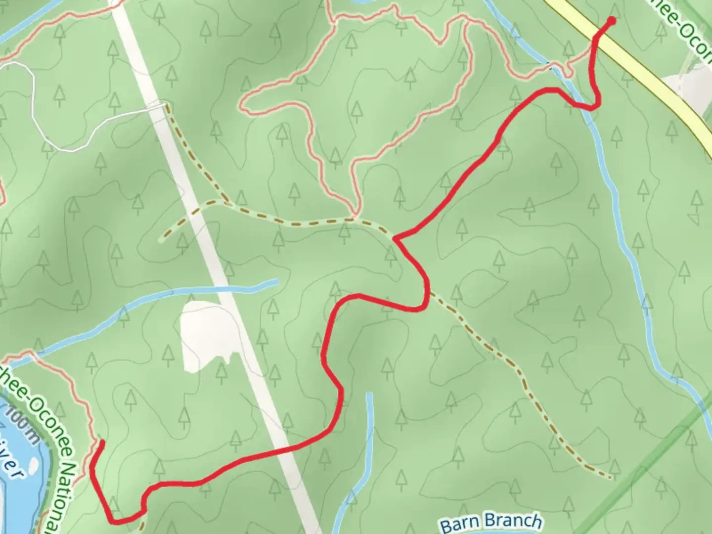An image depicting the trail Ocmulgee River via Hitchiti Trail and its surrounding area.