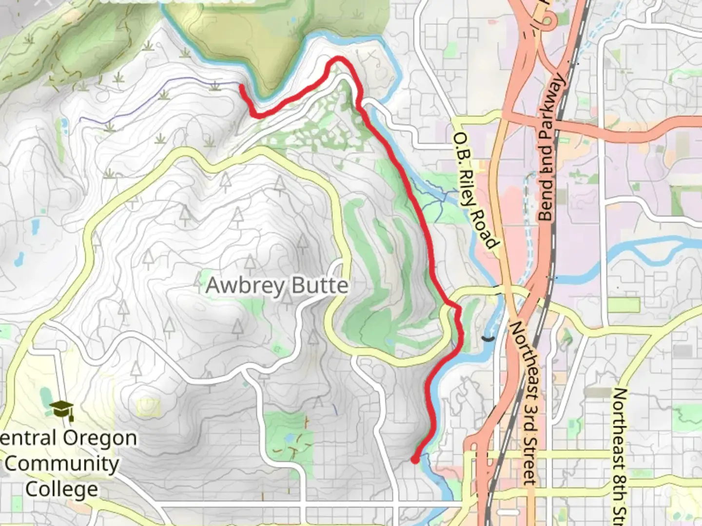 An image depicting the trail First Street Rapids Park and Deschutes River Trail and its surrounding area.