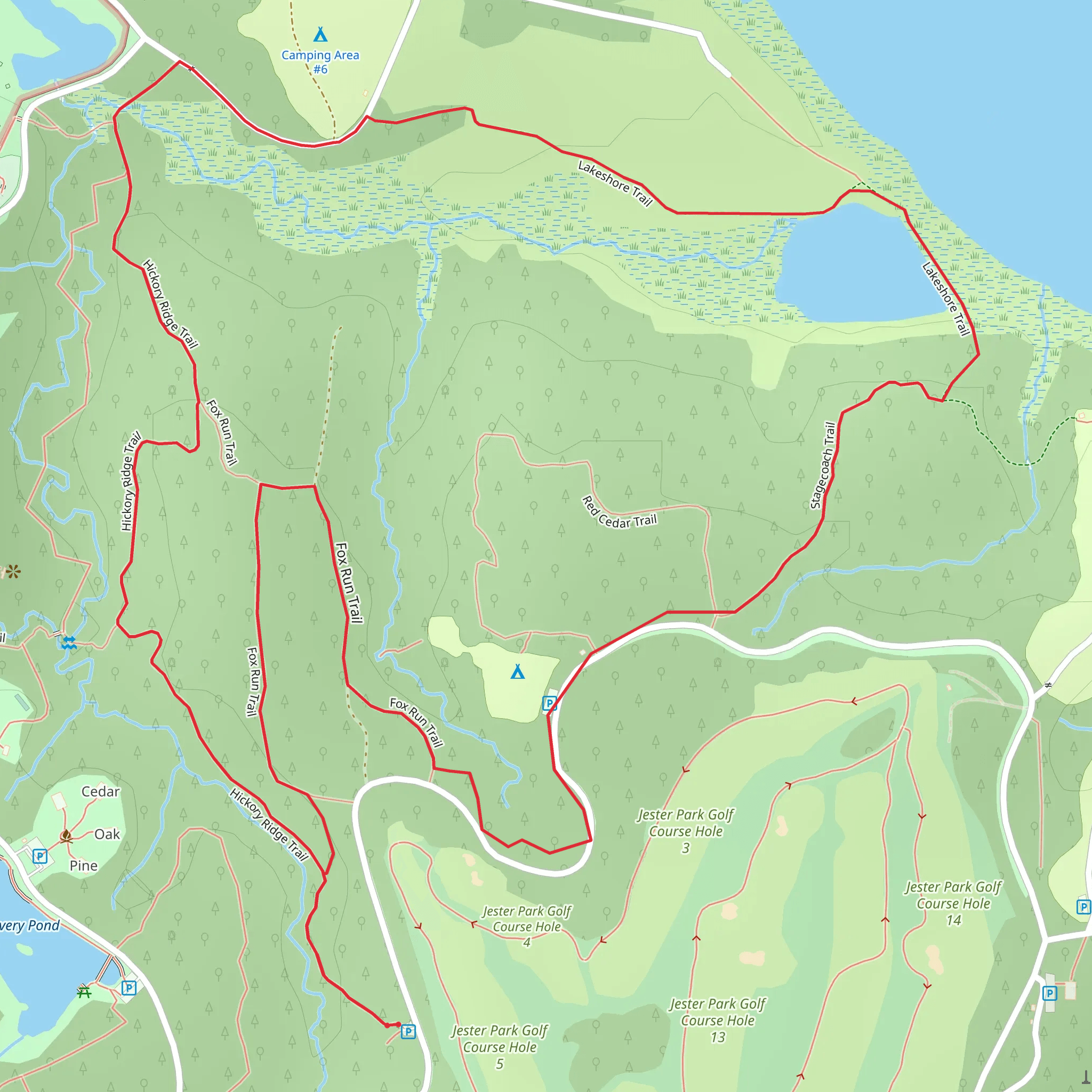 Hickory ridge Trail, Lakeshore Trail and Stagecoach Trail mobile static map