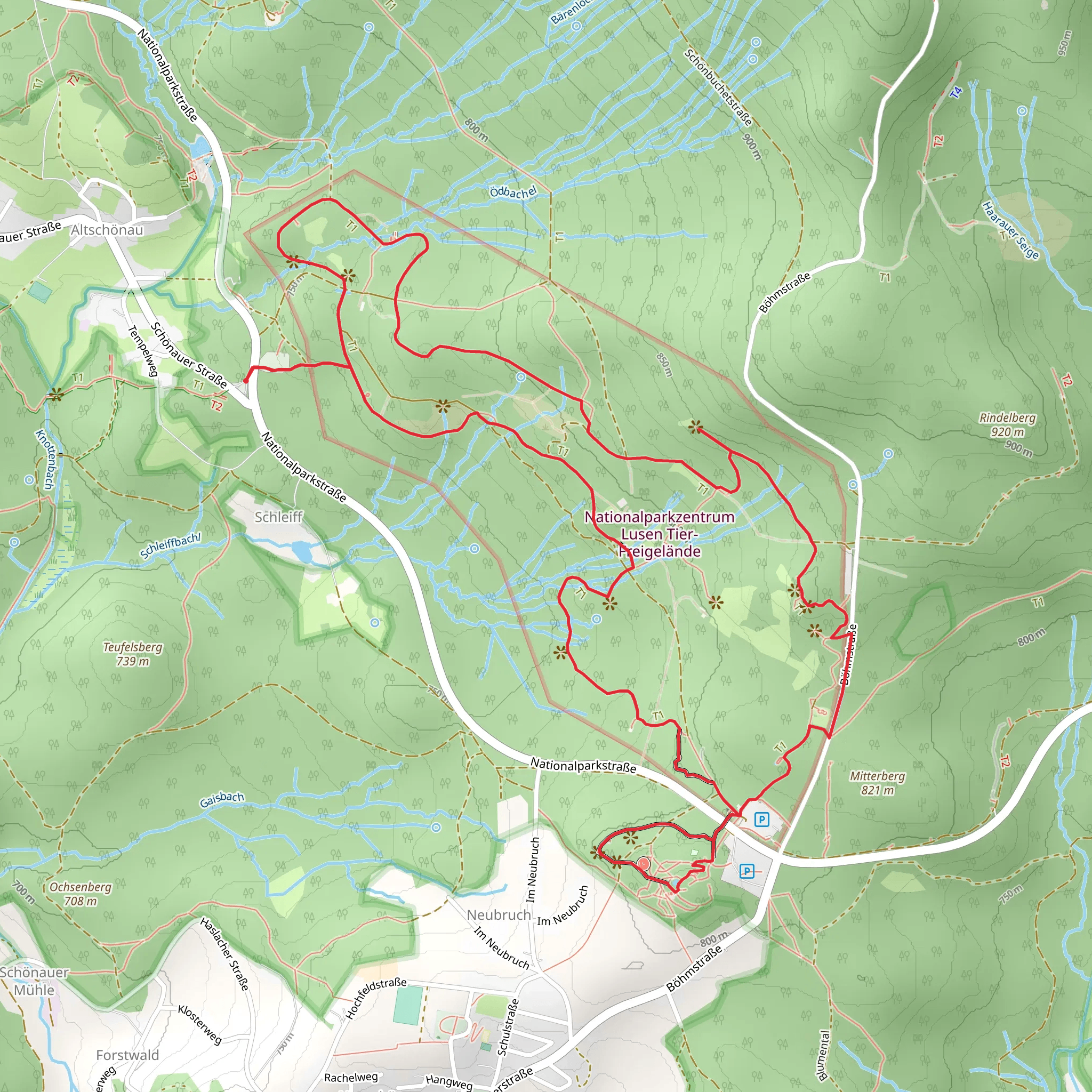 Nationalparkzentrum Lusen Tier-Freigelände Loop via Baumwipfelpfad mobile static map