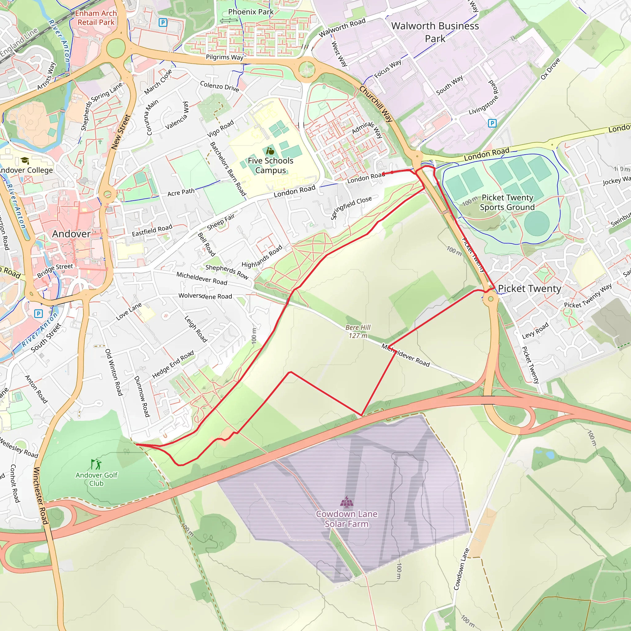 Andover Loop via Ladies Walk mobile static map