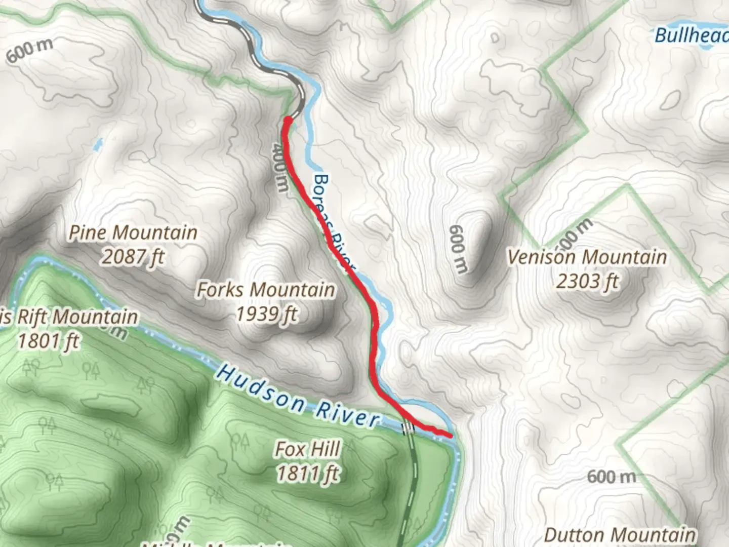 An image depicting the trail Hudson River and Boreas River and its surrounding area.