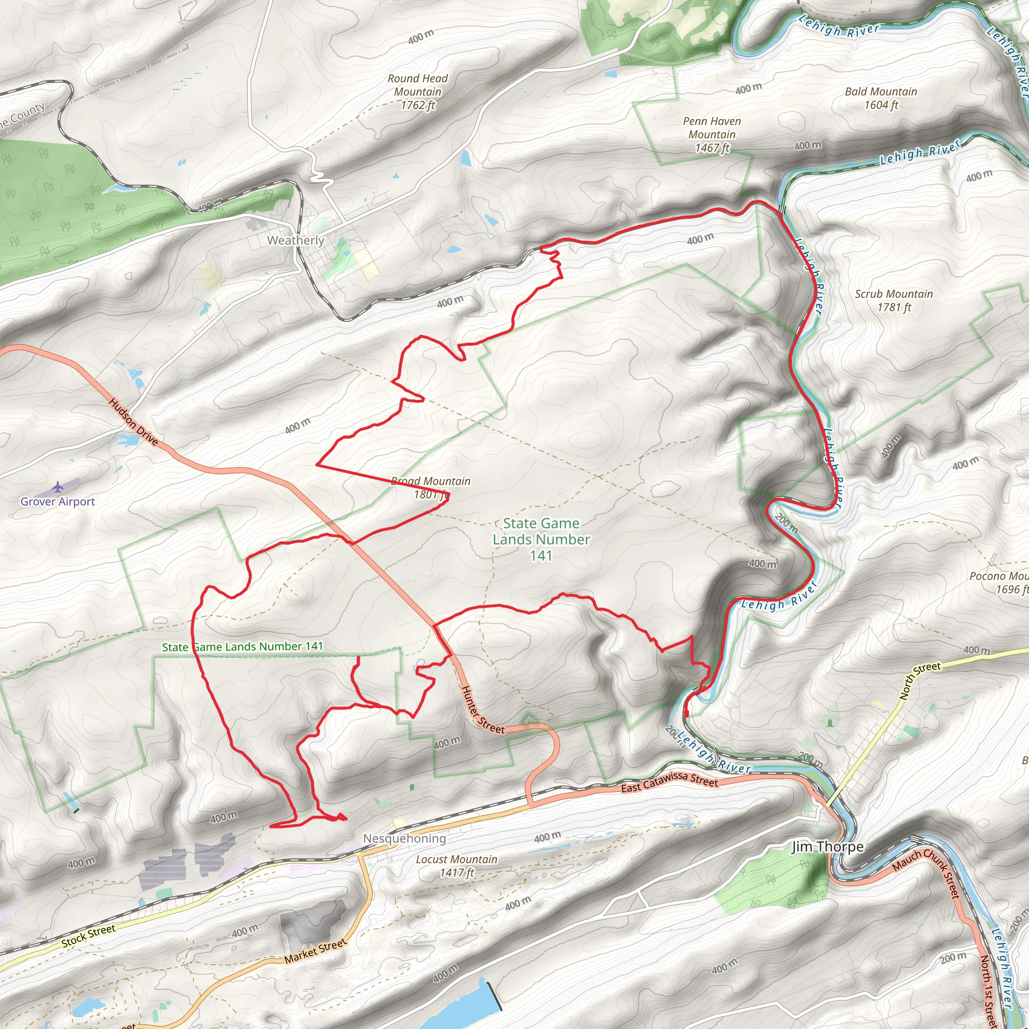Lehigh River and Broad Mountain Loop Trail mobile static map