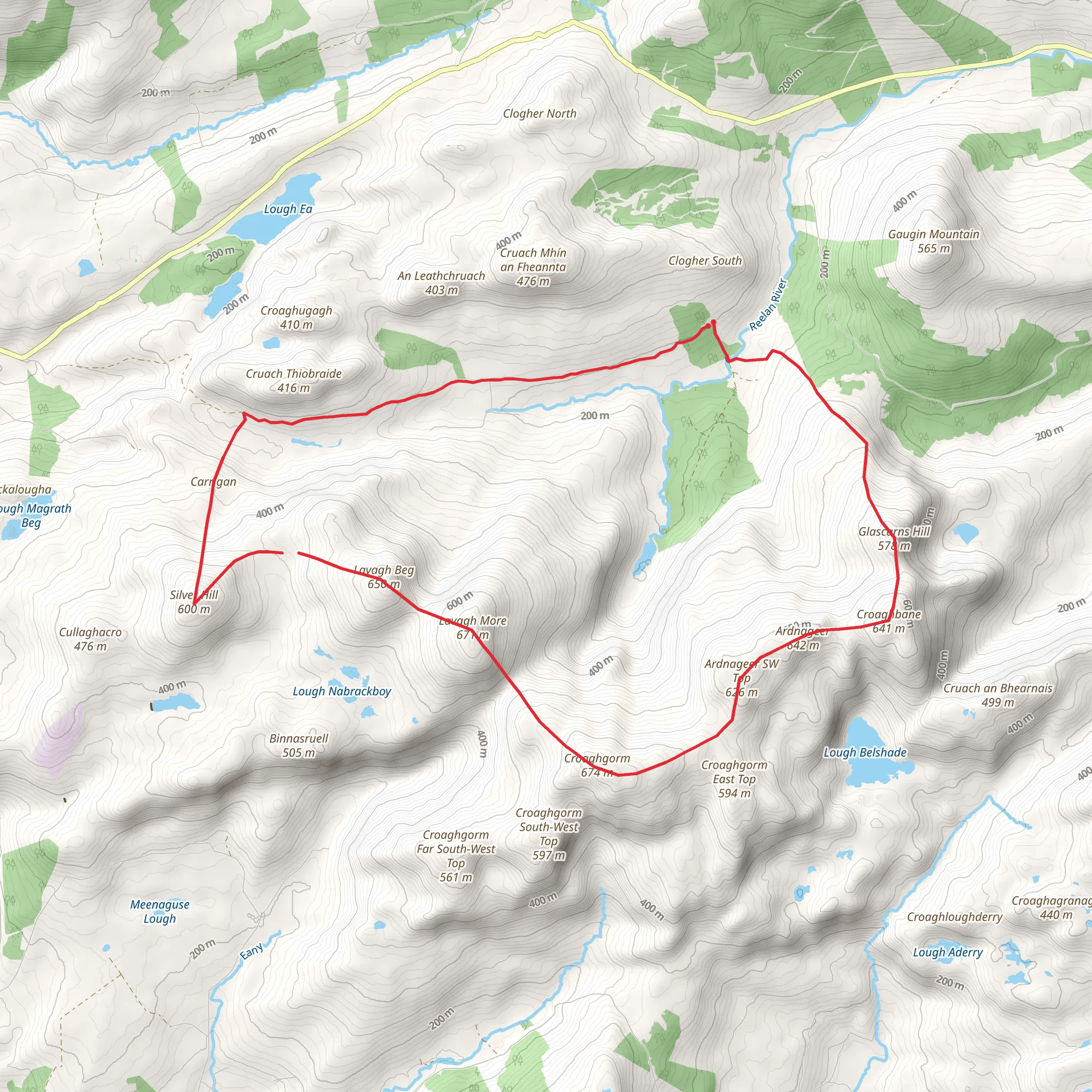 Croaghgorm Mountain Loop via Glascarns Hill mobile static map