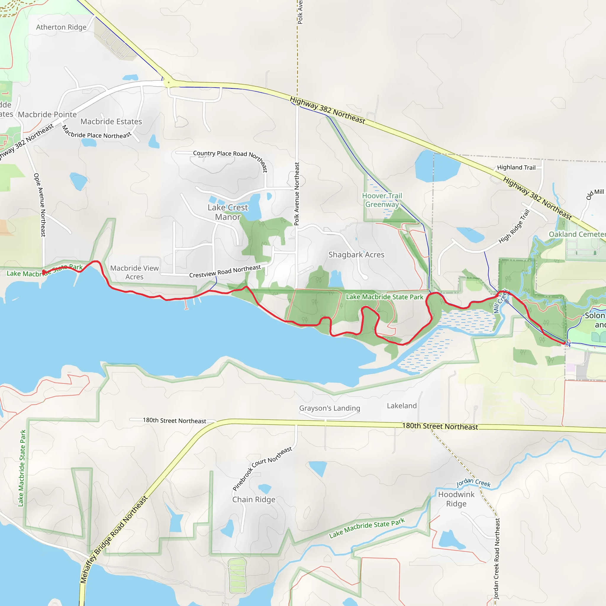 Lake McBride via North Shore and Hoover Nature Trail mobile static map