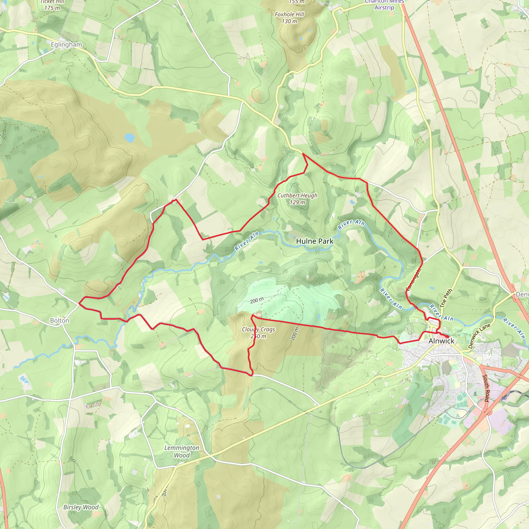 Alnwick to Bolton Loop via Hulne Park mobile static map