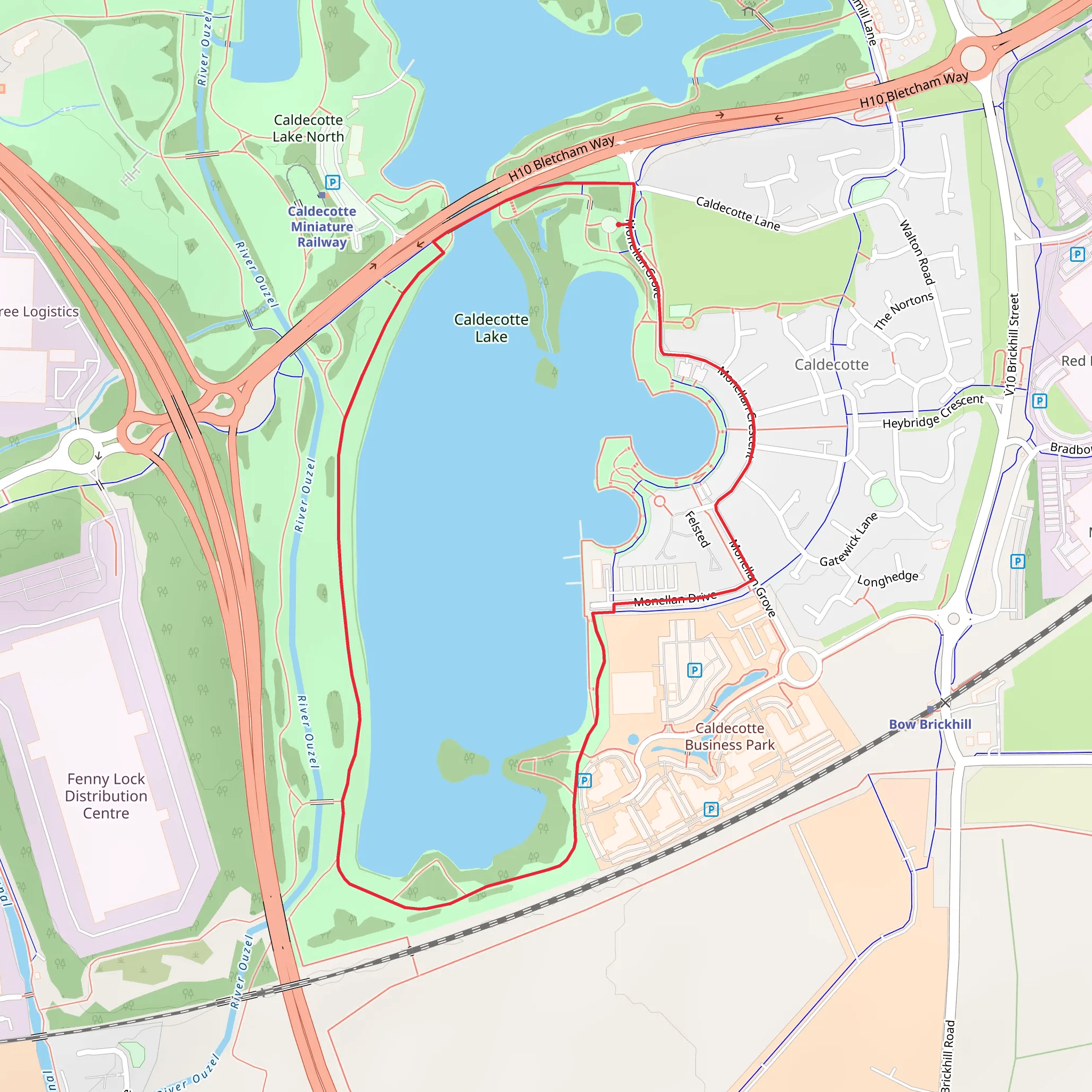Caldecotte Lake Loop mobile static map