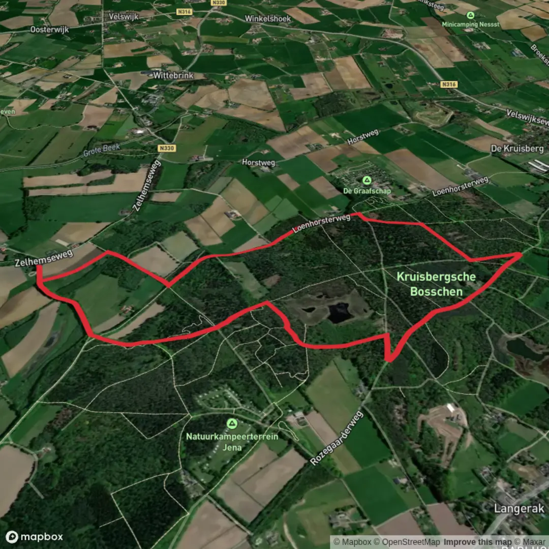 An image depicting the trail De Balen Route and Niet Gedacht Route and its surrounding area.