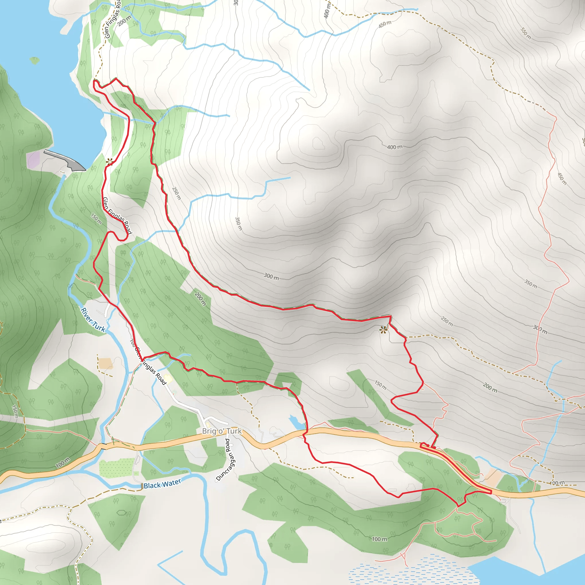 Finglas Woods Loop via Creag a' Bhlair mobile static map