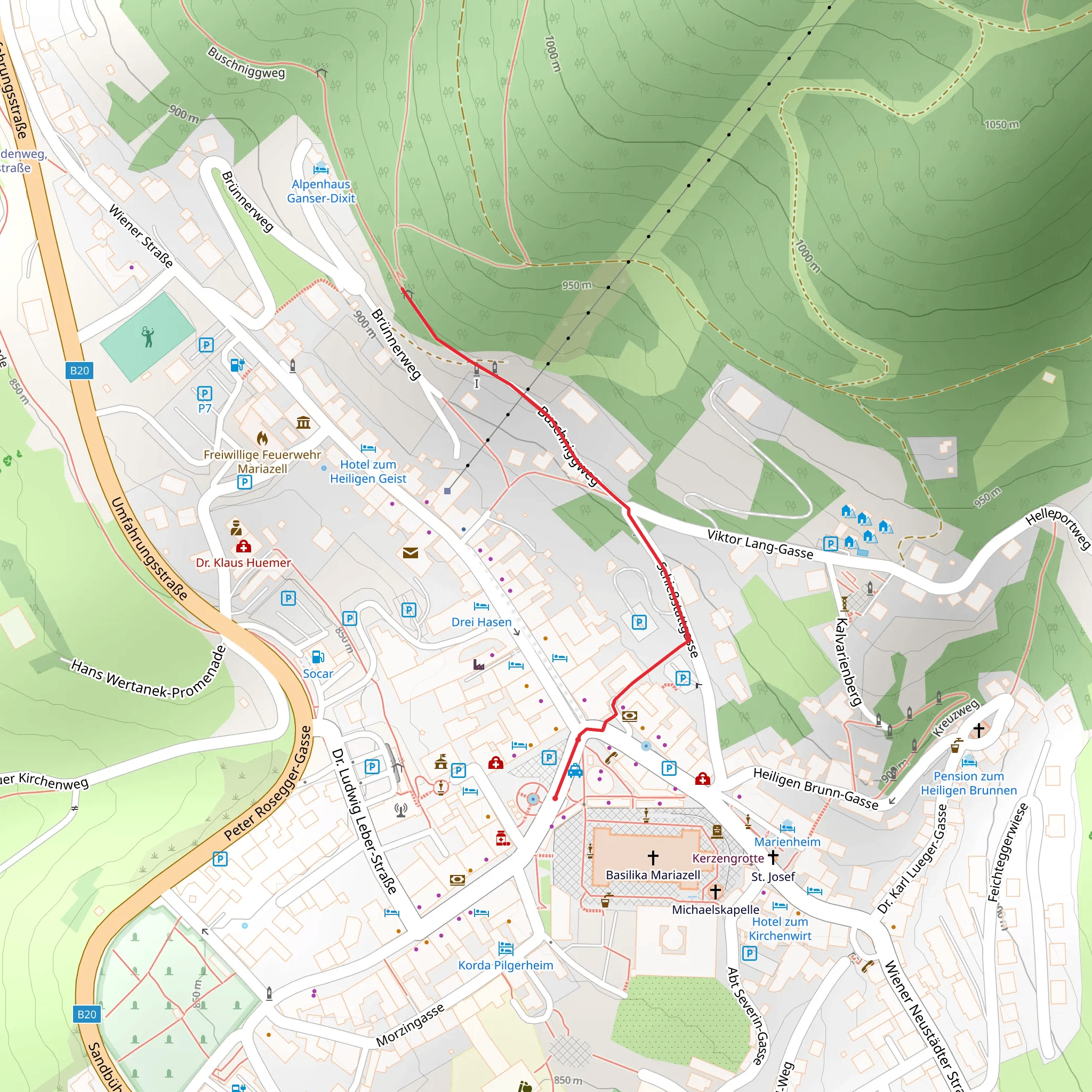 Schießstattgasse to Buschniggweg from Mariazell mobile static map