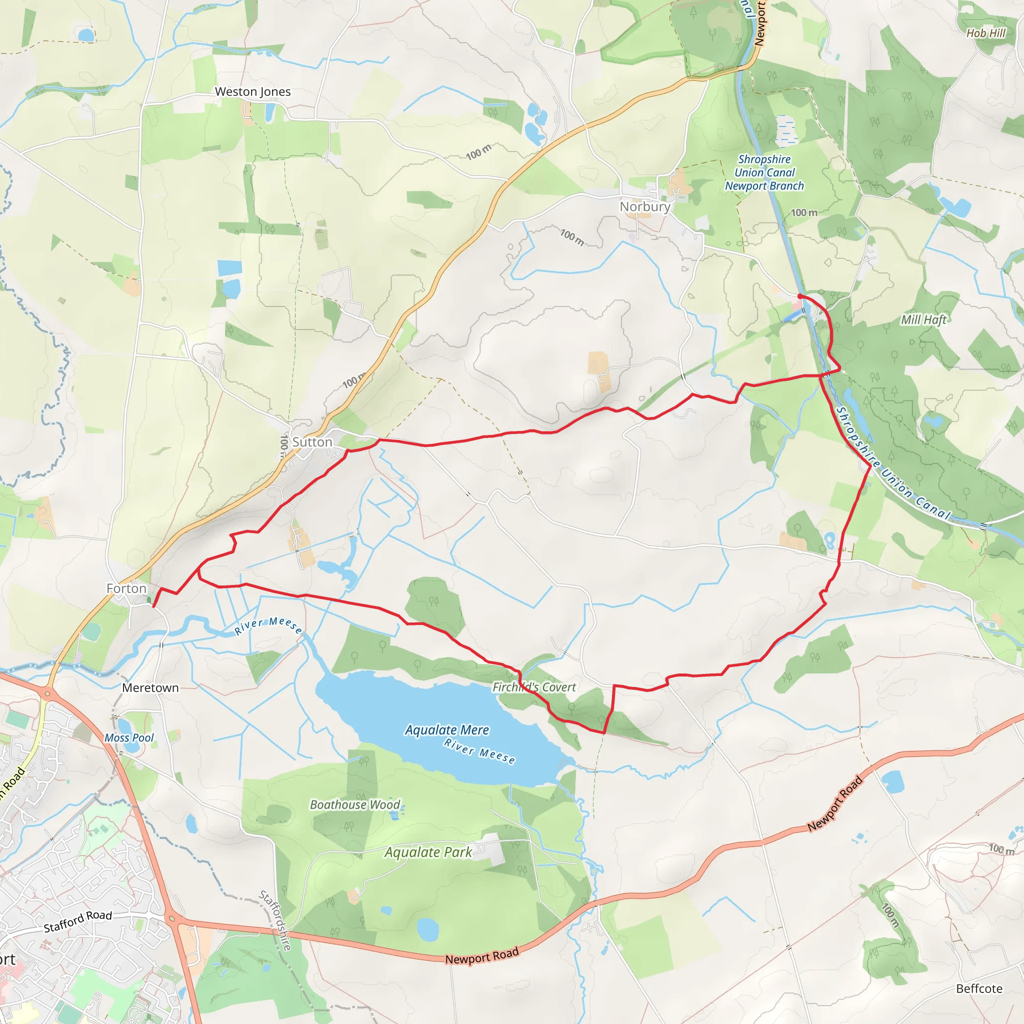 Aqualate Mere and Forton from Norbury Junction mobile static map