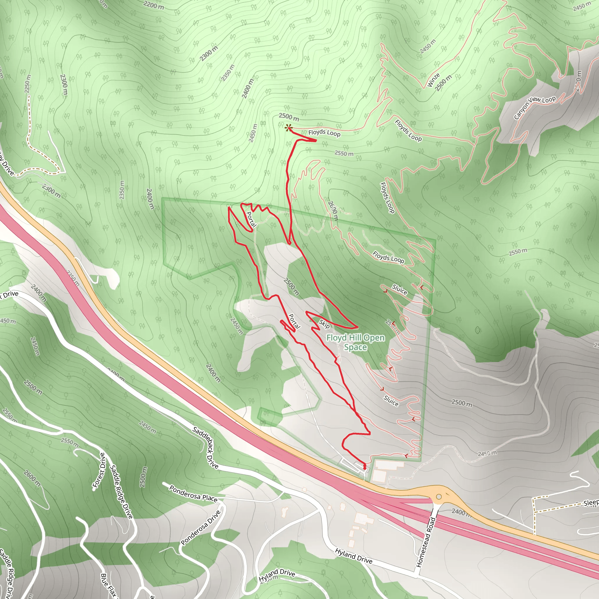 Meadow, Portal and Skip Loop Trail mobile static map