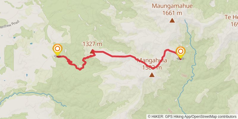 Renfrew Roadend to Rangiwahia Hut to Triangle Hut stage 1 Map