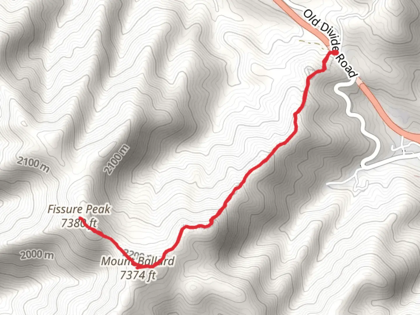 An image depicting the trail Mount Ballard and Fissure Peak and its surrounding area.