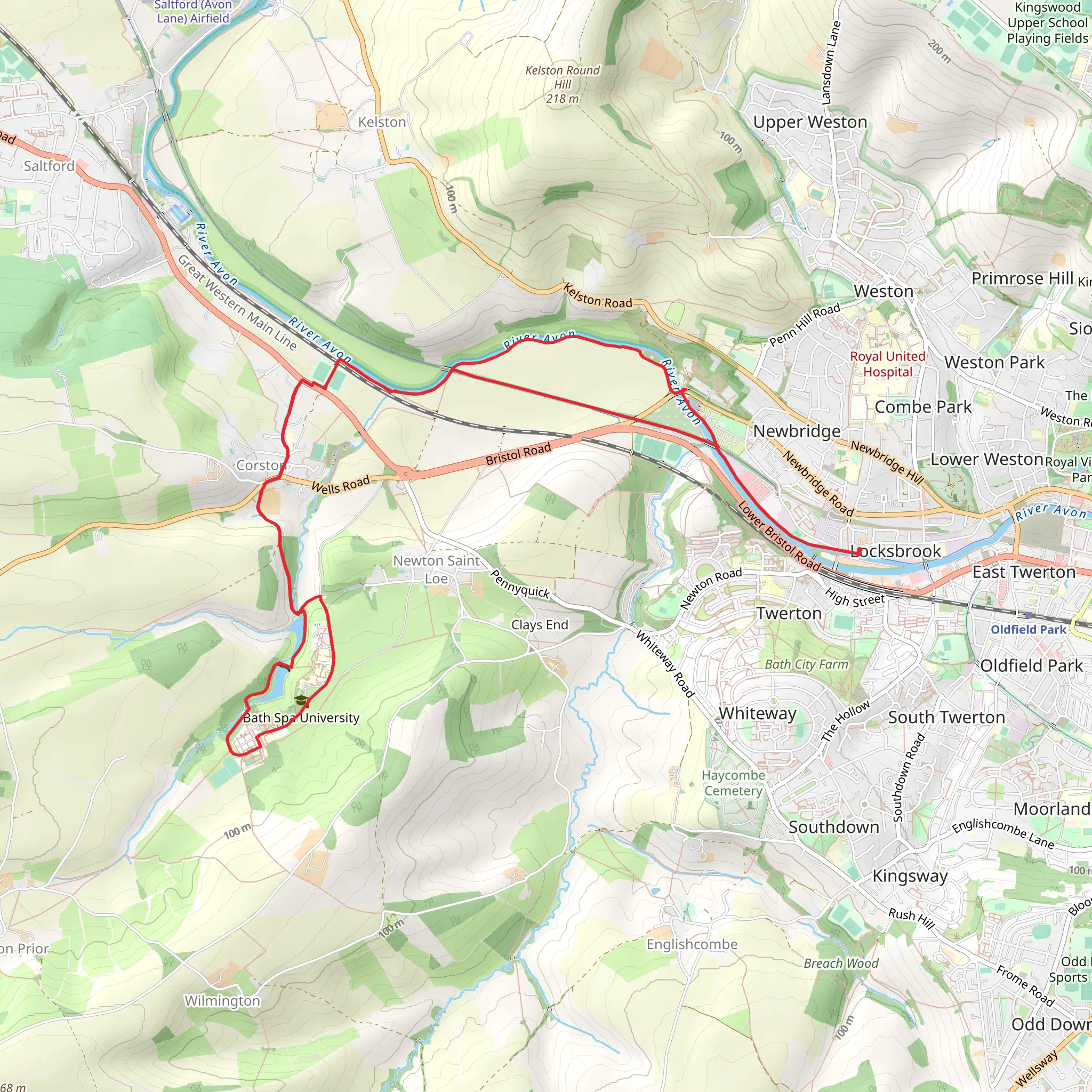 Oldfield Park to Corston Loop via Newton St Loe Castle mobile static map