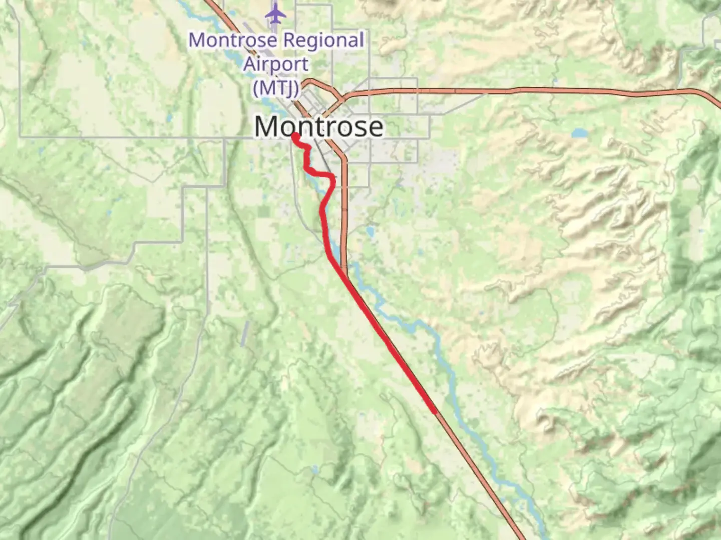 An image depicting the trail Uncompahgre River Walk and its surrounding area.
