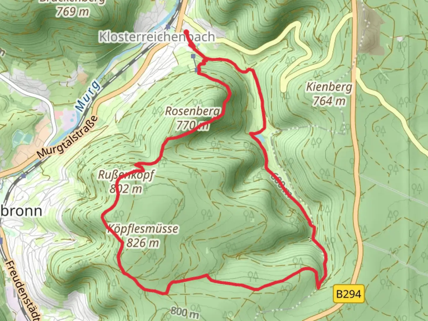 An image depicting the trail Maertesweiher via Stoffelshuette and Hirschkopf and its surrounding area.