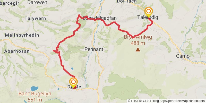 Glyndyfrdwy to Dylife Walk stage 6 Map