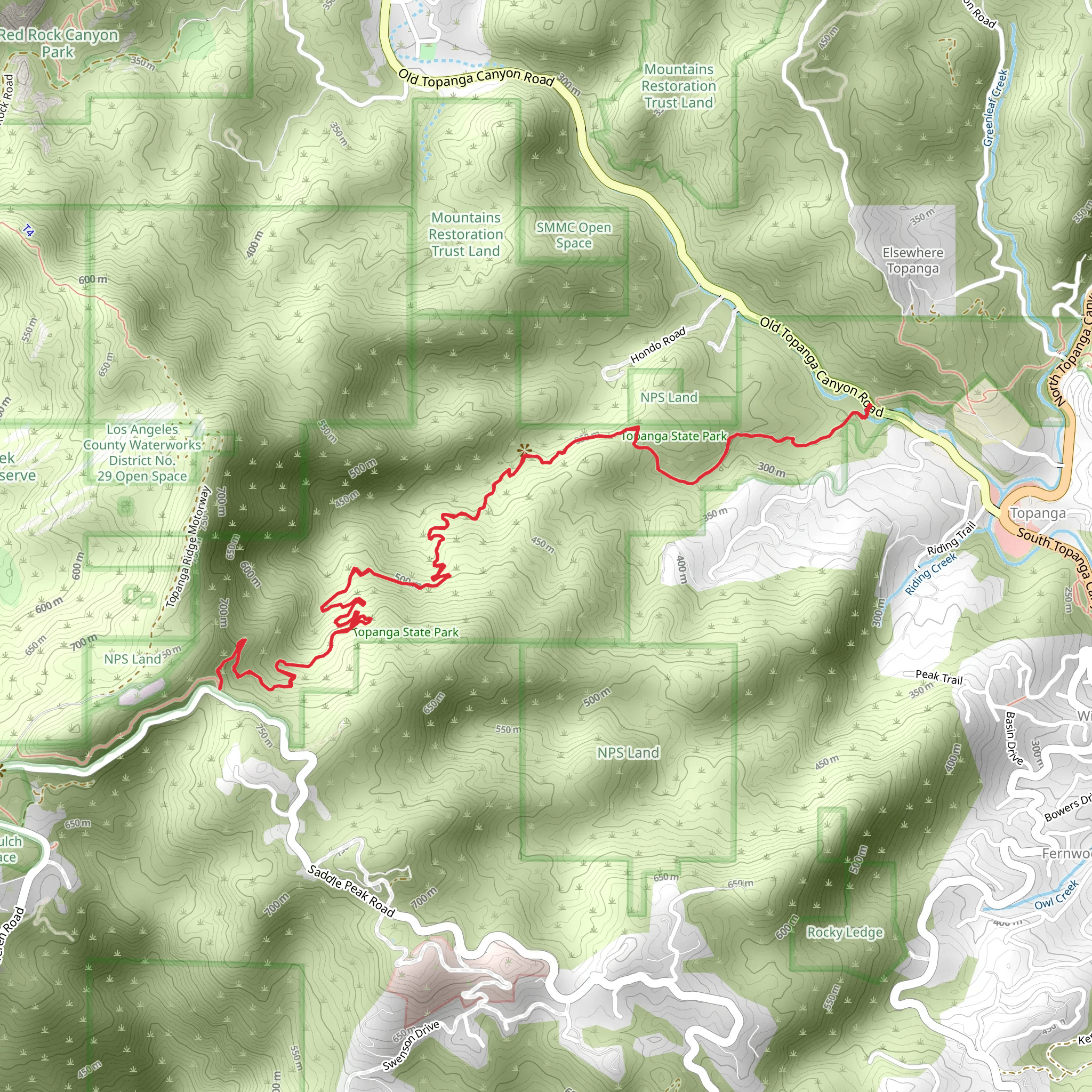 Backbone Trail from Old Topanga Canyon Road mobile static map