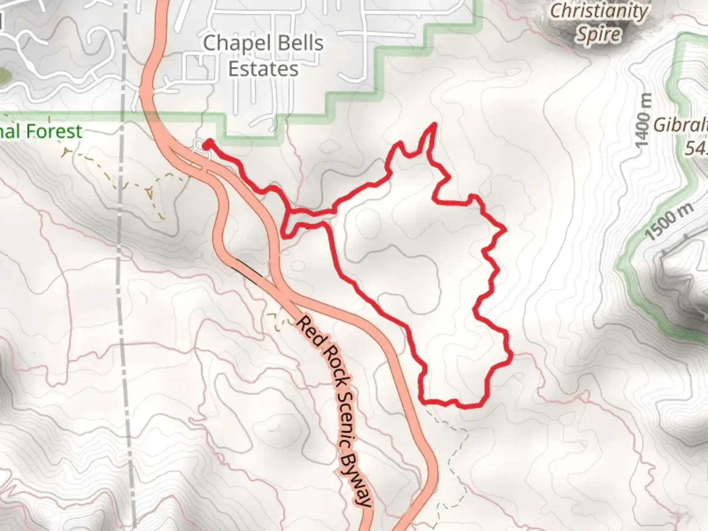 An image depicting the trail Bell Rock Pathway and Little Horse Loop Trail and its surrounding area.