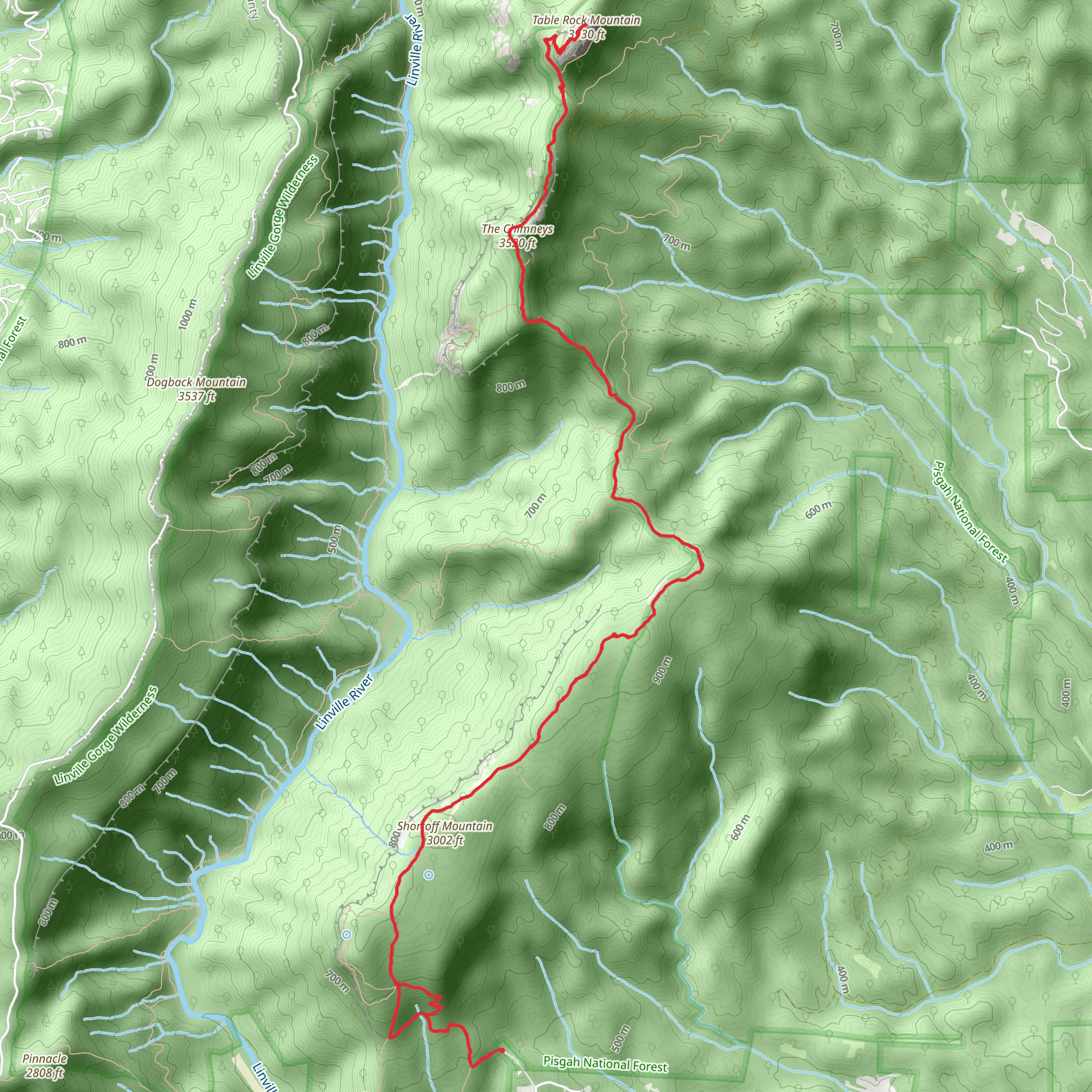 Table Rock Mountain via Mountain-to-Sea Trail mobile static map