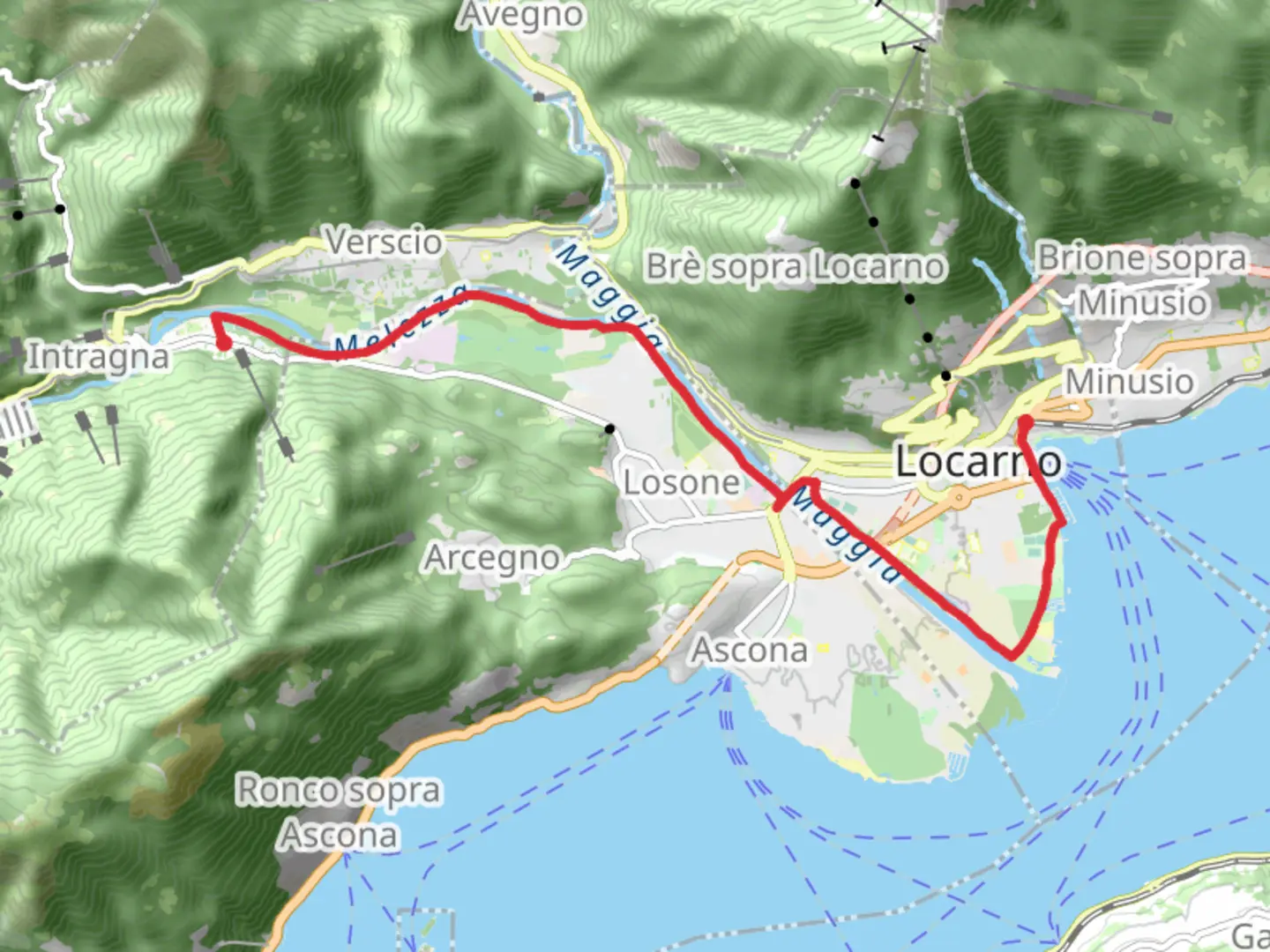 An image depicting the trail Ascona’s Maggia Delta to Golino and its surrounding area.