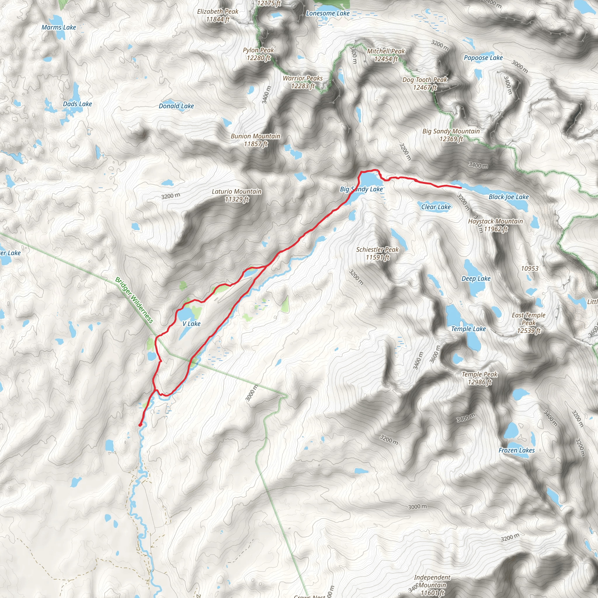 Black Joe Lake and V Lake via Big Sandy TrailLoop mobile static map