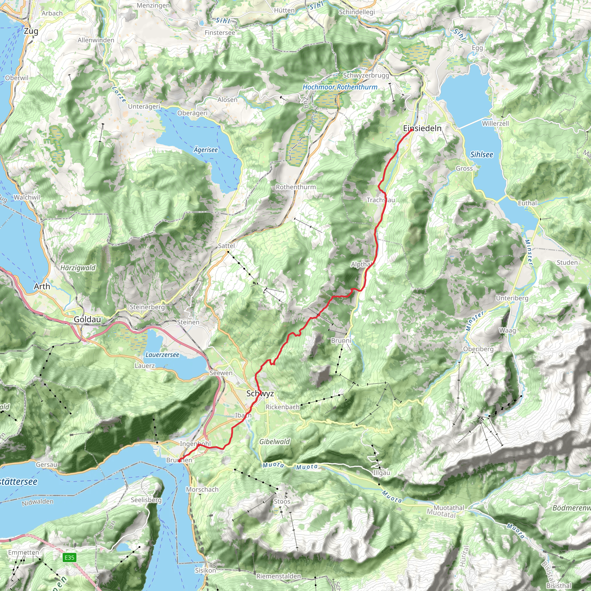 Innerschweiz-Weg - Einsiedeln - Brunnen mobile static map