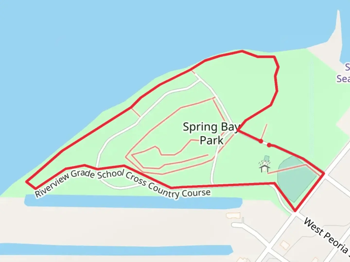 An image depicting the trail Spring Bay Park Loop and its surrounding area.