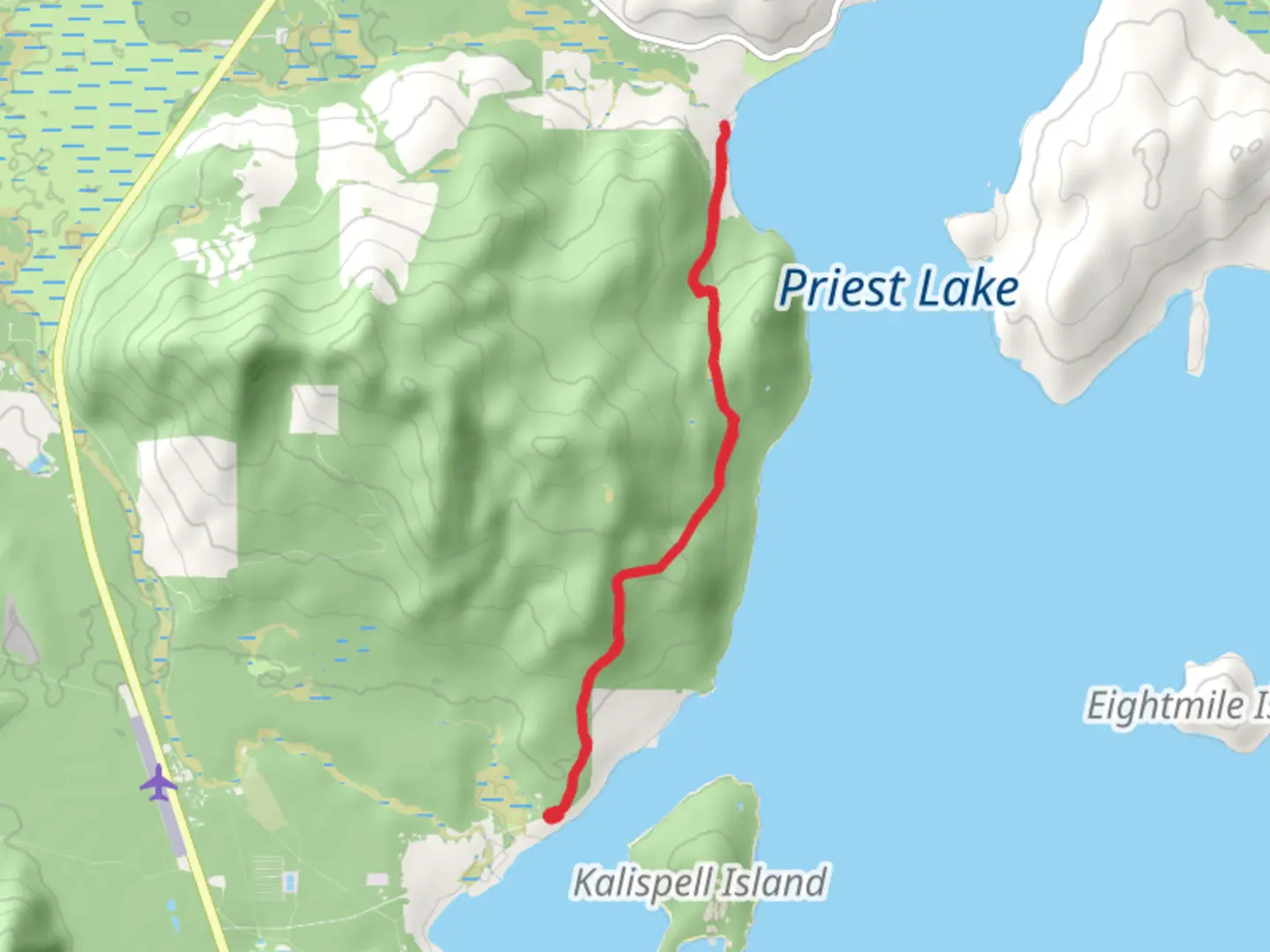 An image depicting the trail Priest Lake West Side Walk and its surrounding area.