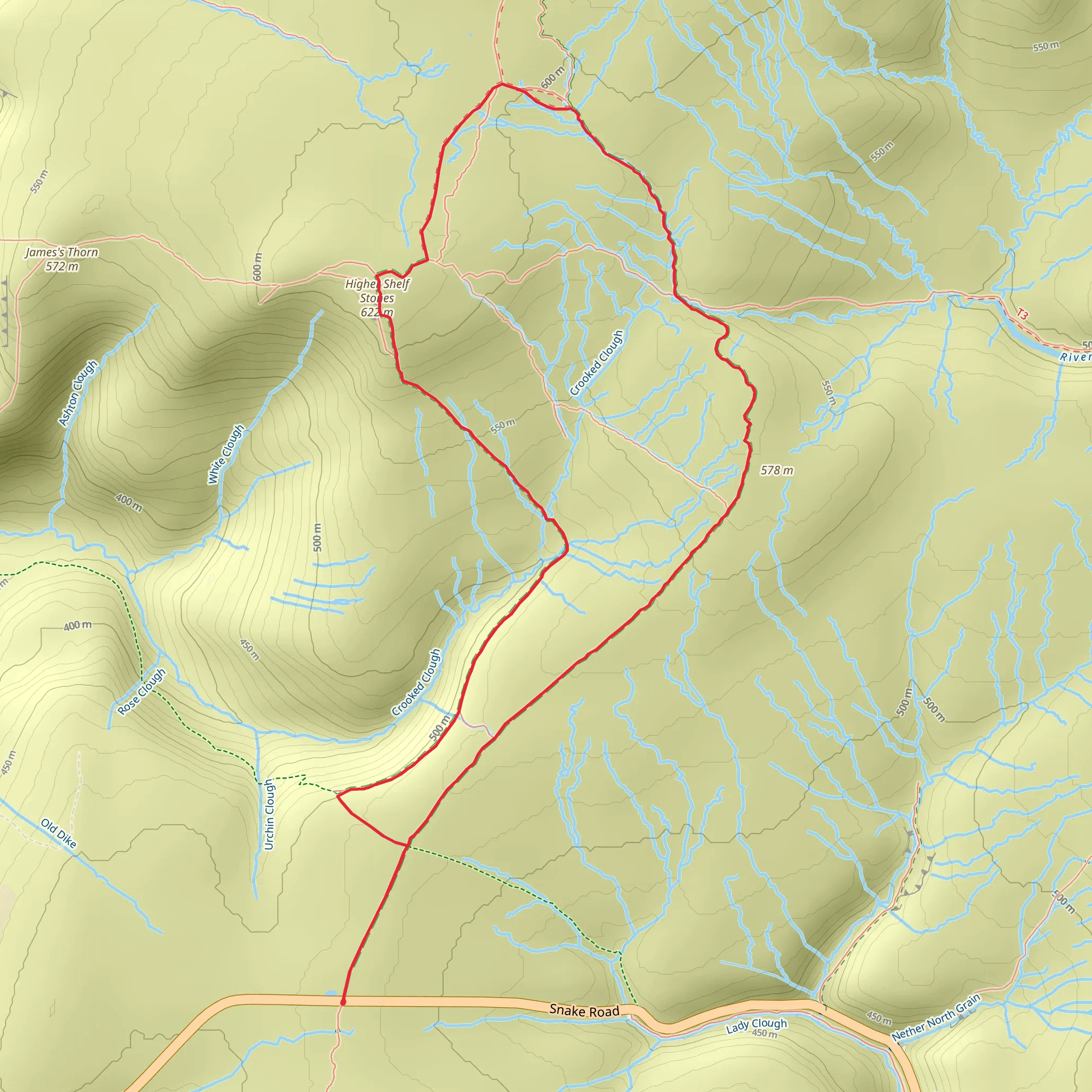 Higher Self Stones, Hern Stones Loop via Snake Pass mobile static map