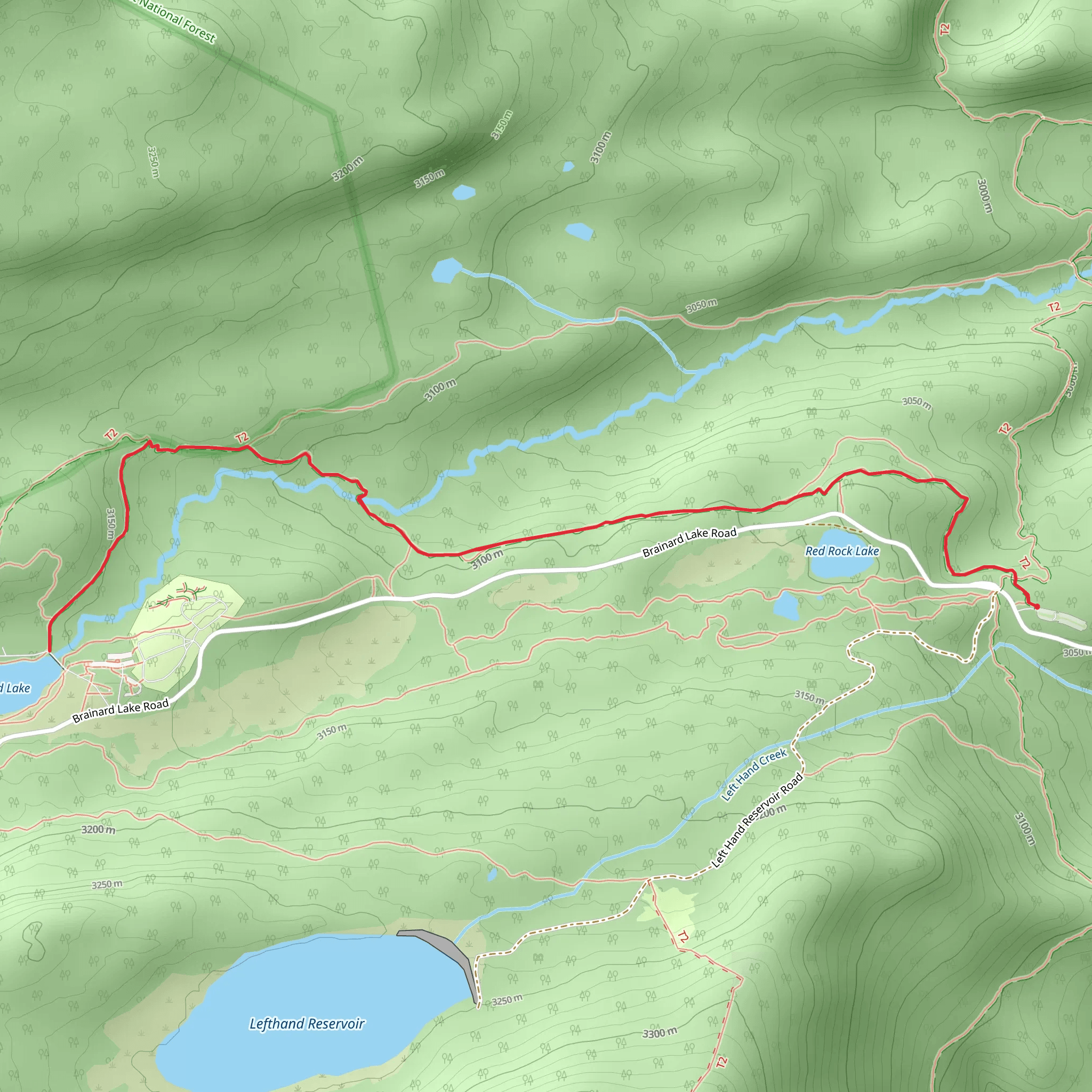 Red Rock Lake to Brainard Lake mobile static map