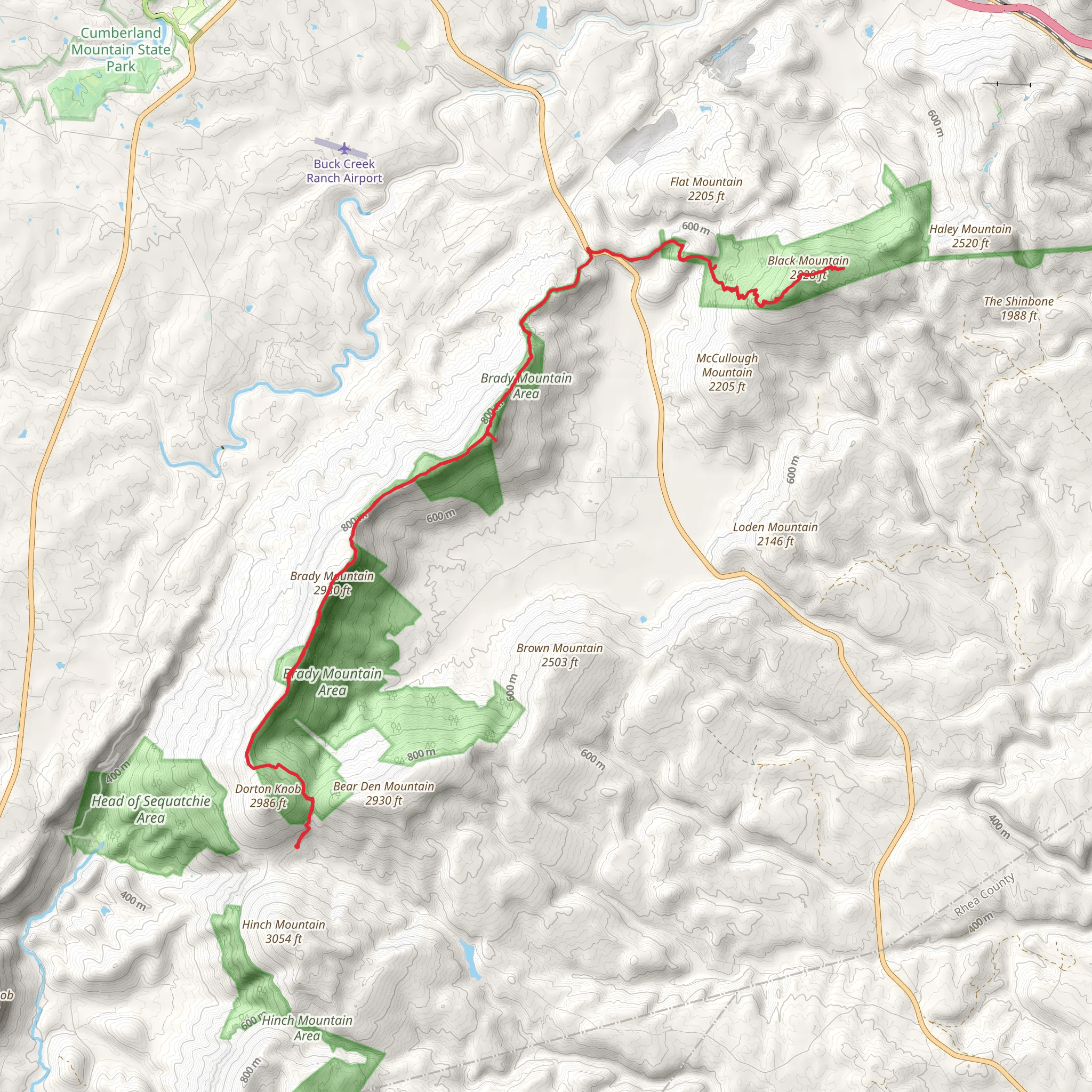 Brady Mountain and Black Mountain via Cumberland Trail mobile static map