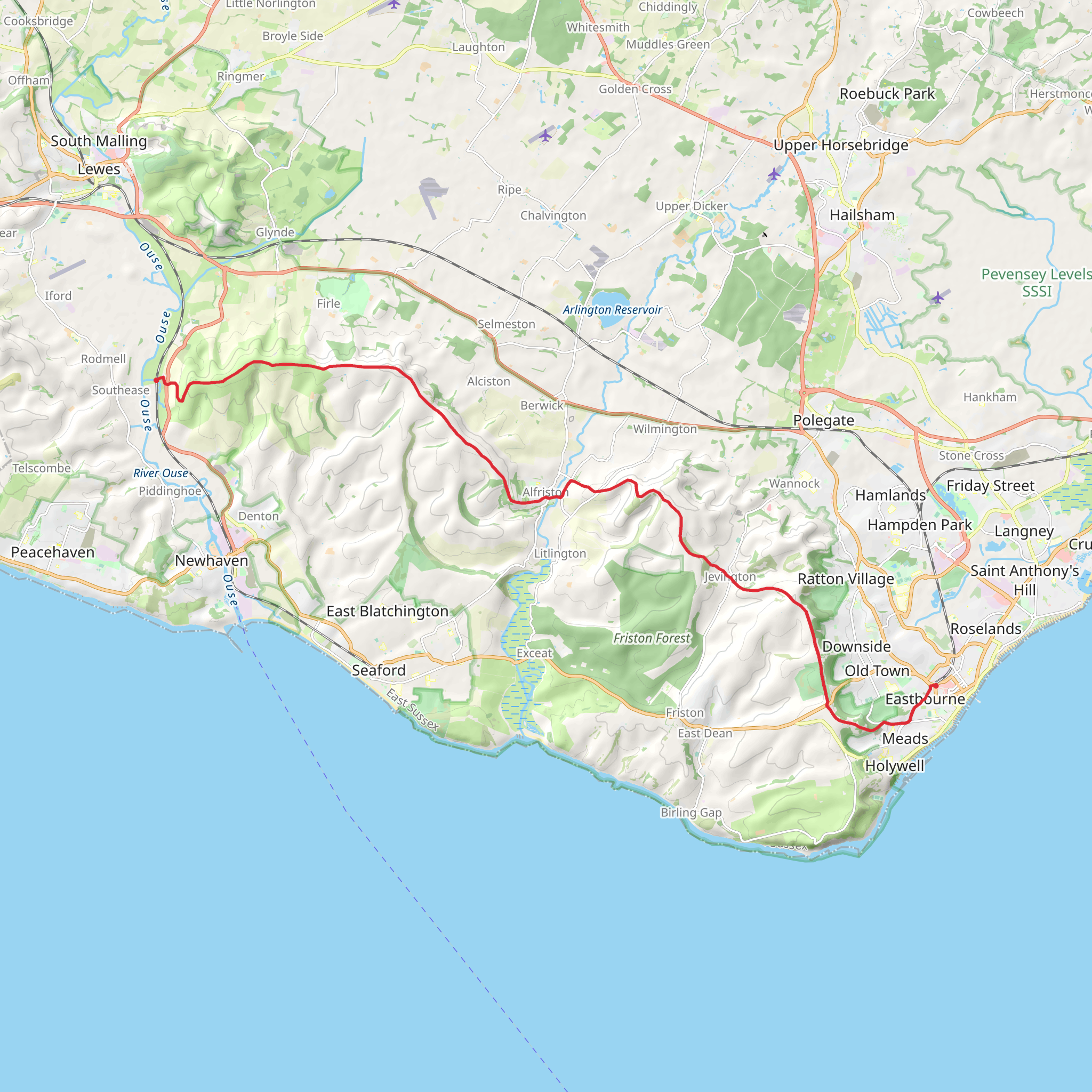 Southease to Eastbourne Walk mobile static map