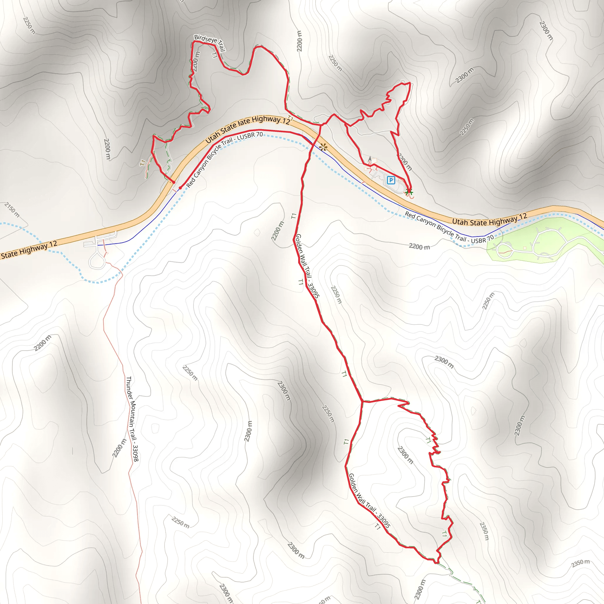 Birdseye Trail and Golden Wall Trail mobile static map