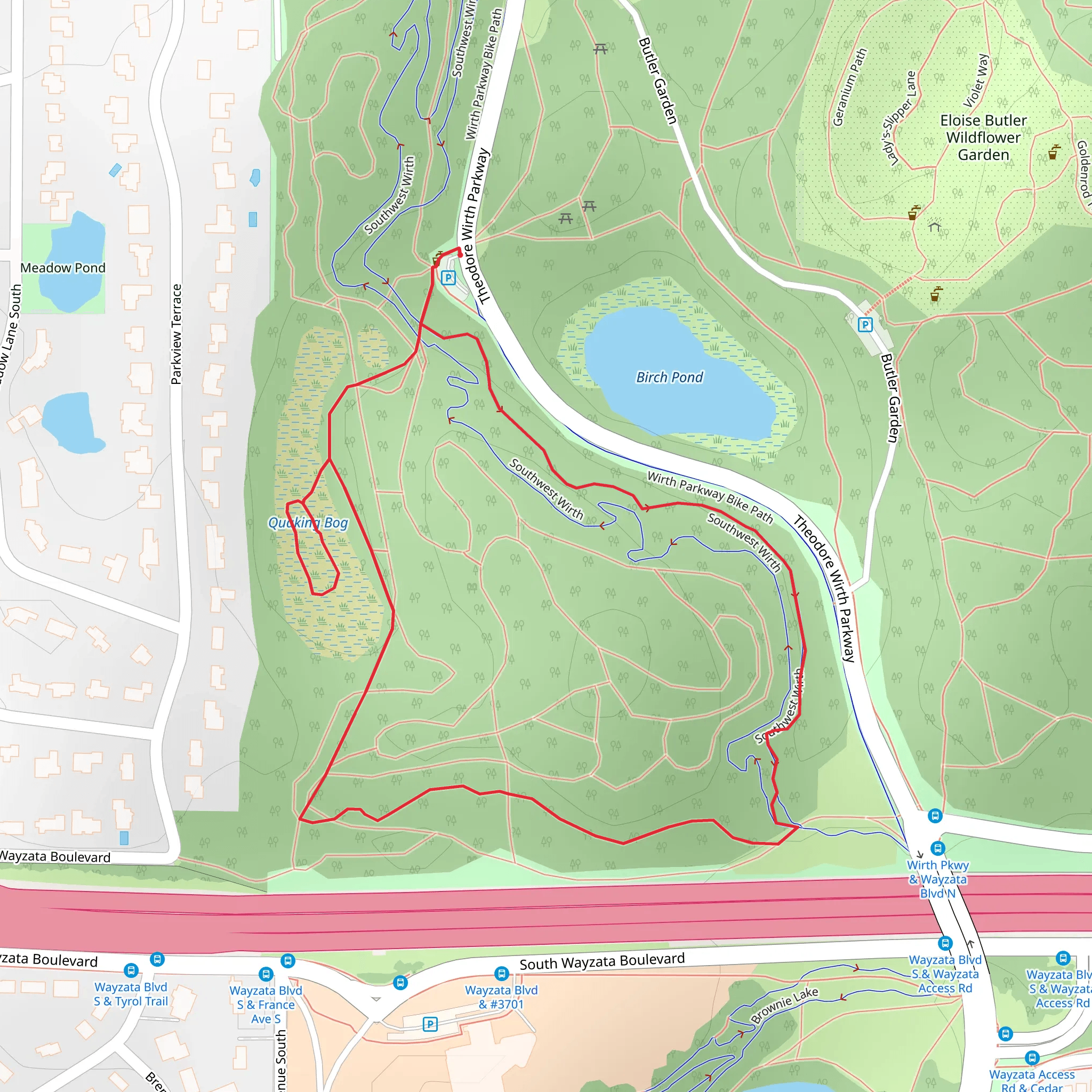 SW Wirth and Quaking Bog Loop Trail mobile static map