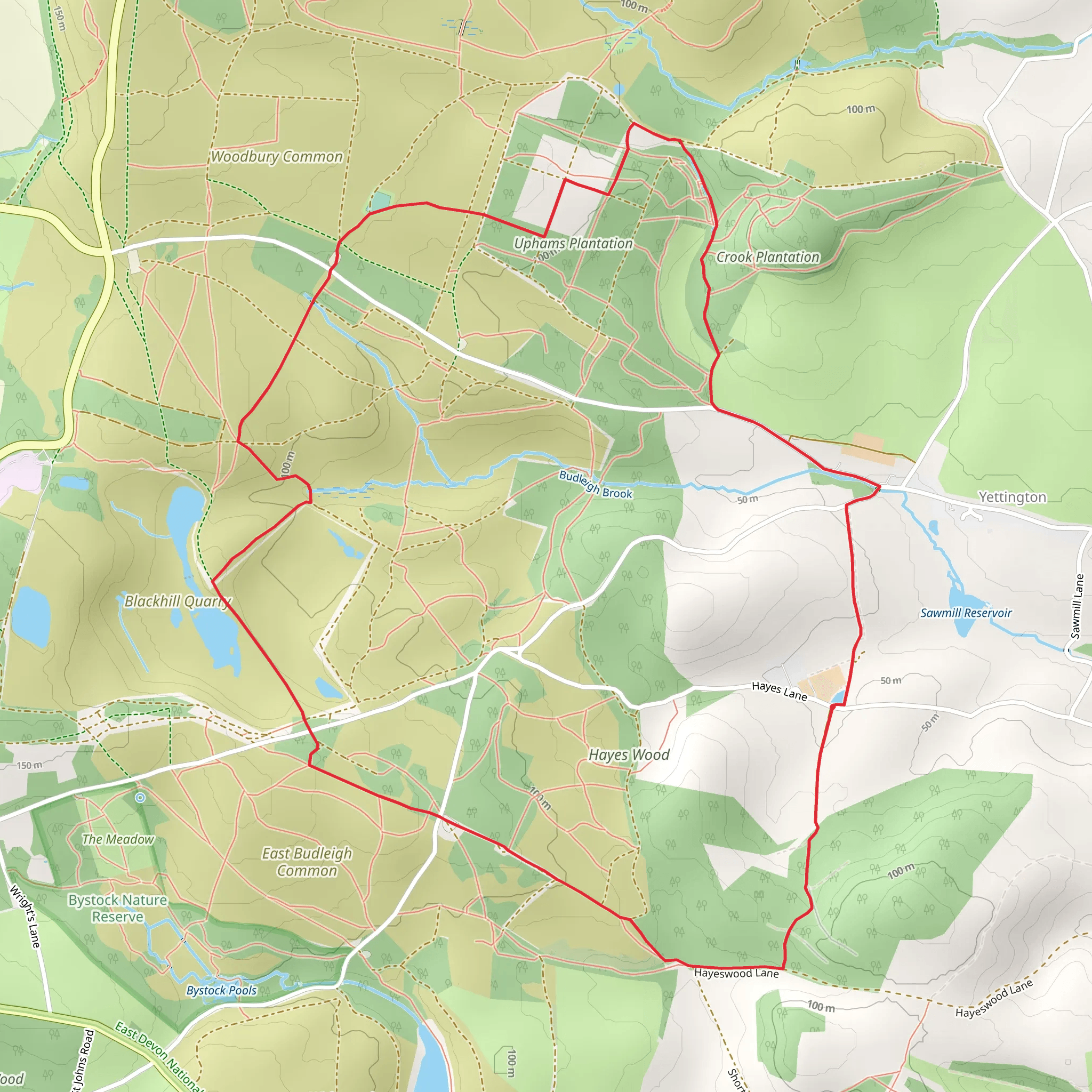 Hayes Wood, Wheathill Plantation and Bicton Common Loop mobile static map